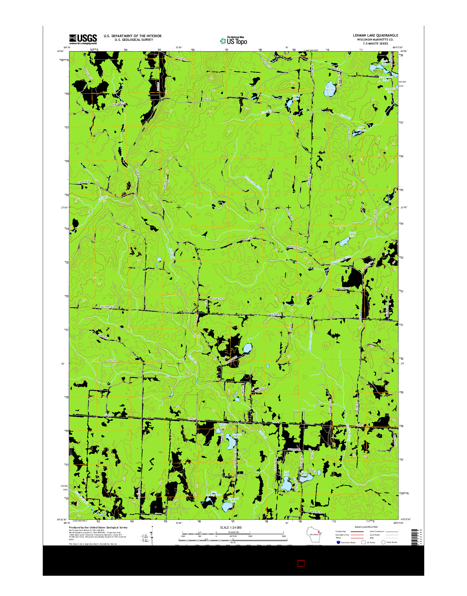 USGS US TOPO 7.5-MINUTE MAP FOR LEHMAN LAKE, WI 2015