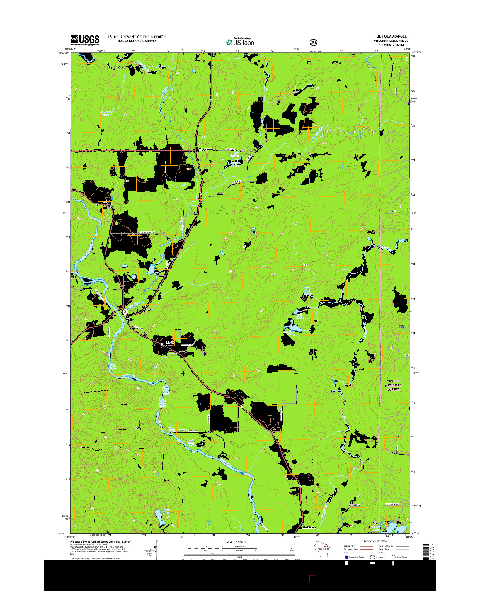 USGS US TOPO 7.5-MINUTE MAP FOR LILY, WI 2015