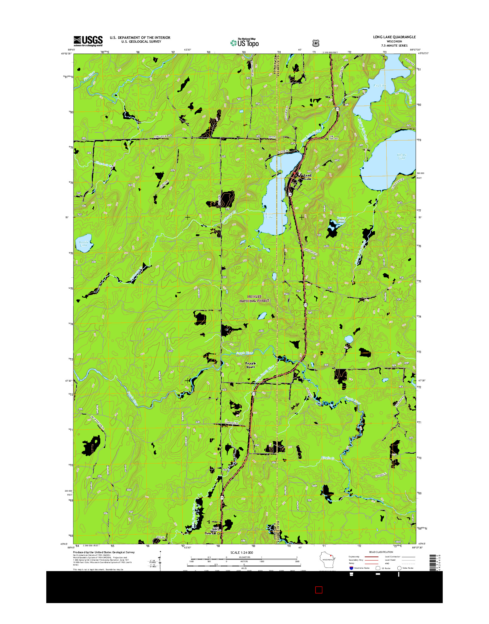 USGS US TOPO 7.5-MINUTE MAP FOR LONG LAKE, WI 2015