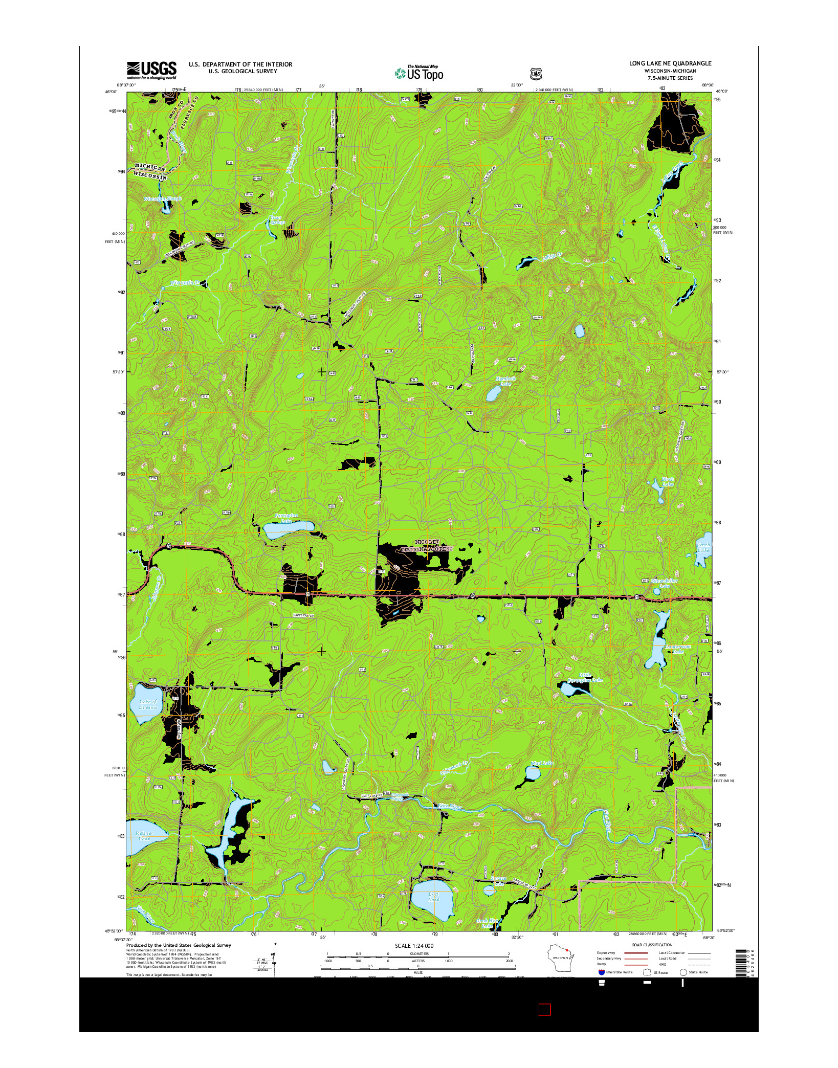 USGS US TOPO 7.5-MINUTE MAP FOR LONG LAKE NE, WI-MI 2015