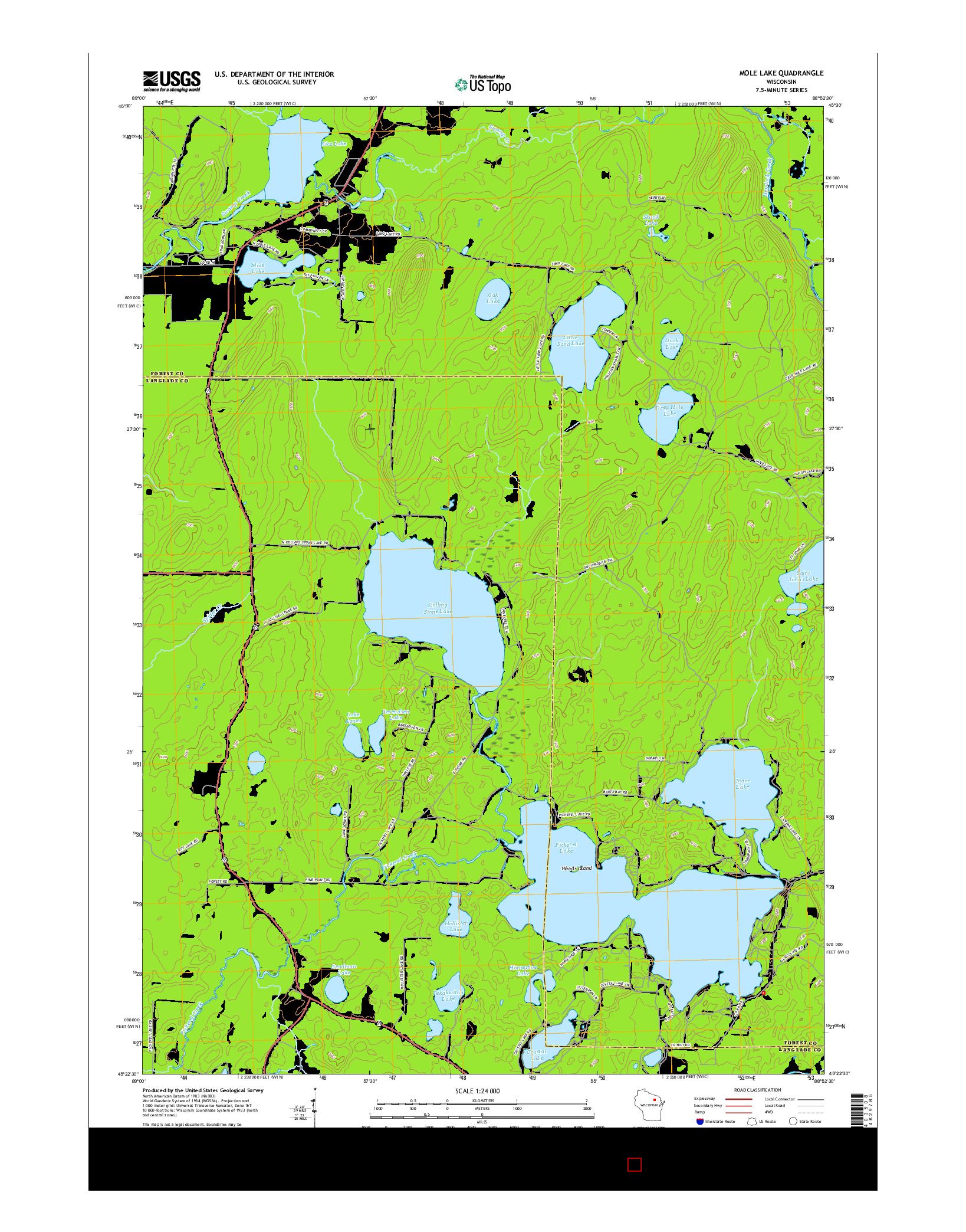 USGS US TOPO 7.5-MINUTE MAP FOR MOLE LAKE, WI 2015