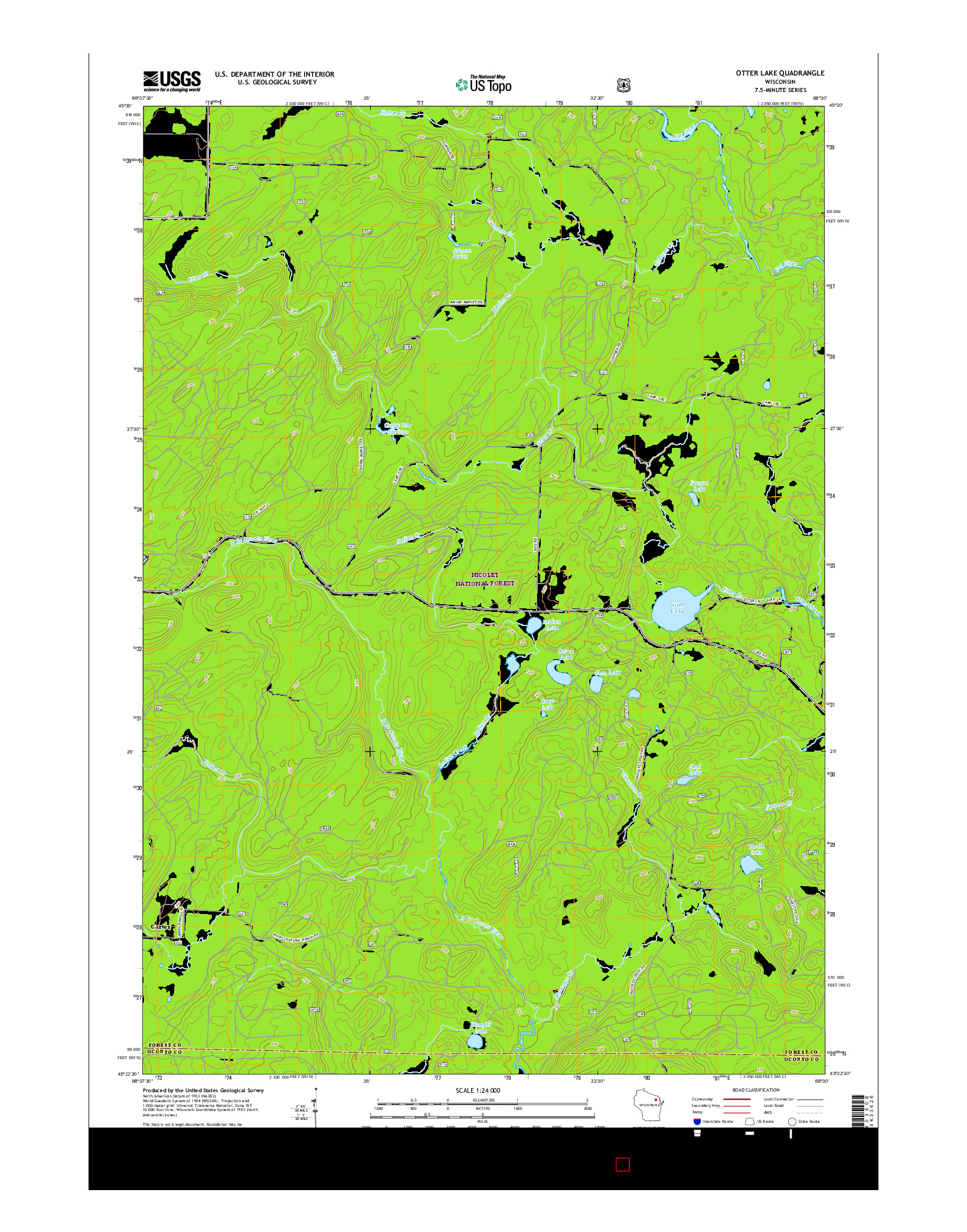 USGS US TOPO 7.5-MINUTE MAP FOR OTTER LAKE, WI 2015