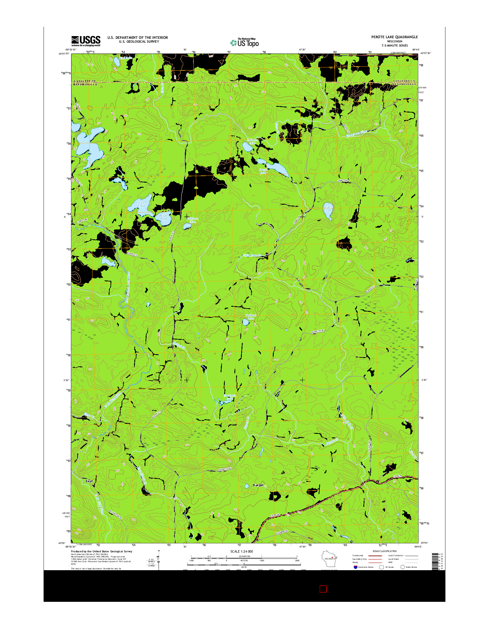 USGS US TOPO 7.5-MINUTE MAP FOR PEROTE LAKE, WI 2015