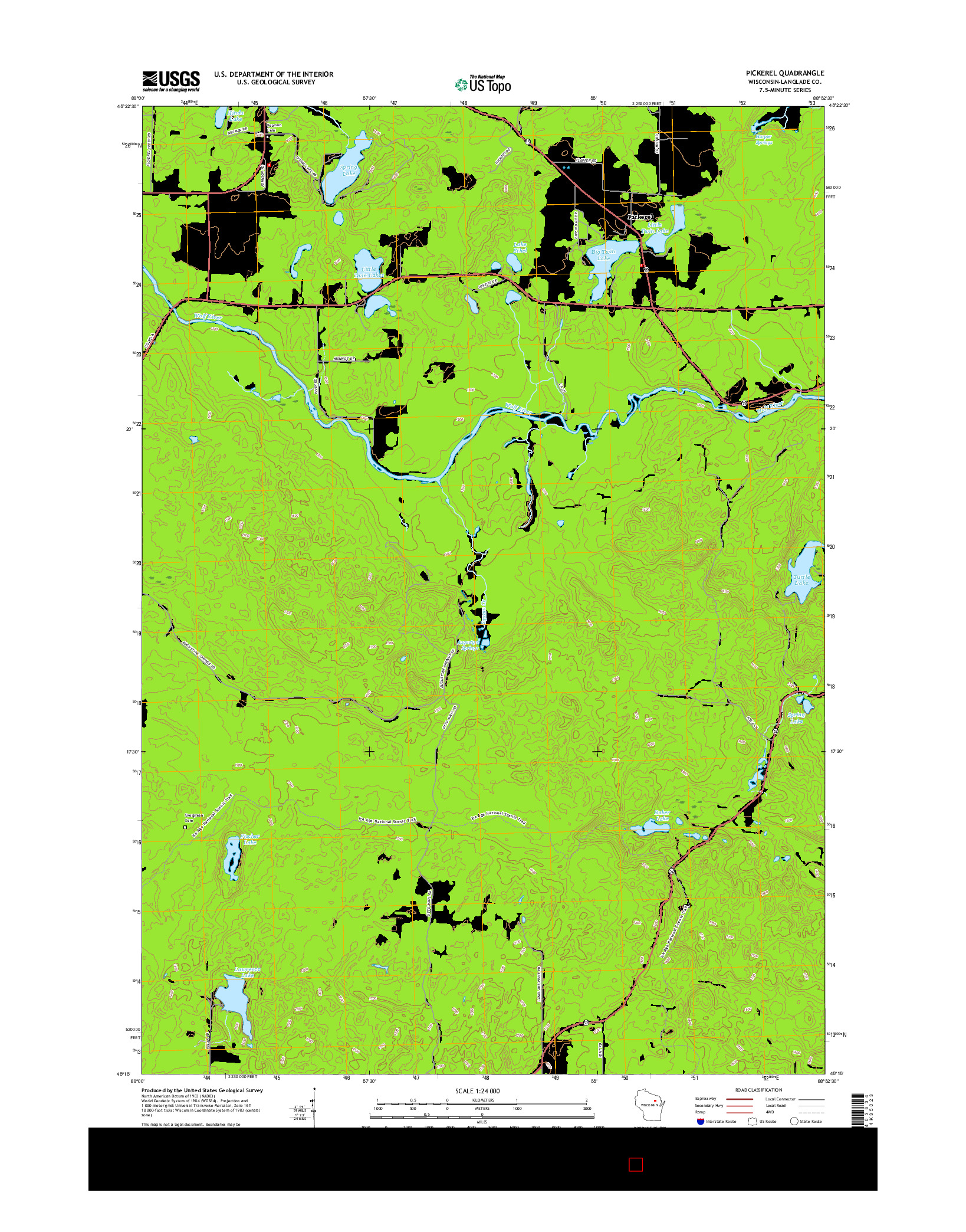 USGS US TOPO 7.5-MINUTE MAP FOR PICKEREL, WI 2015