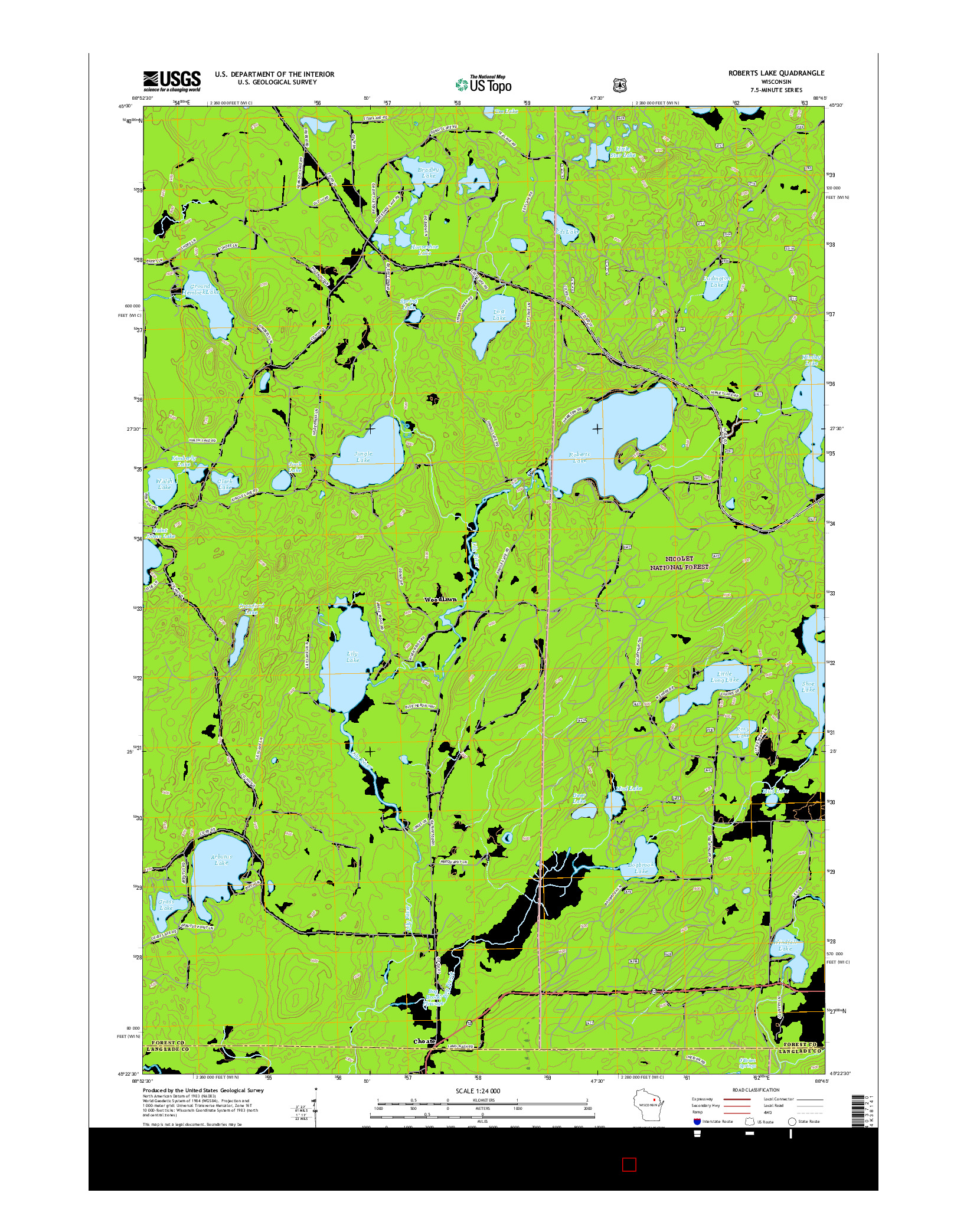 USGS US TOPO 7.5-MINUTE MAP FOR ROBERTS LAKE, WI 2015