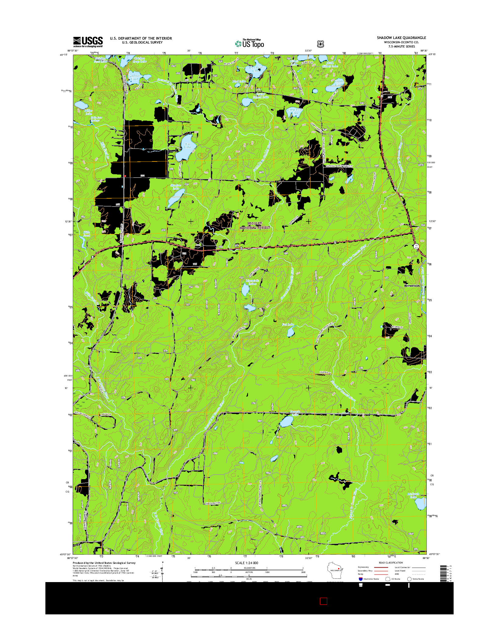 USGS US TOPO 7.5-MINUTE MAP FOR SHADOW LAKE, WI 2015