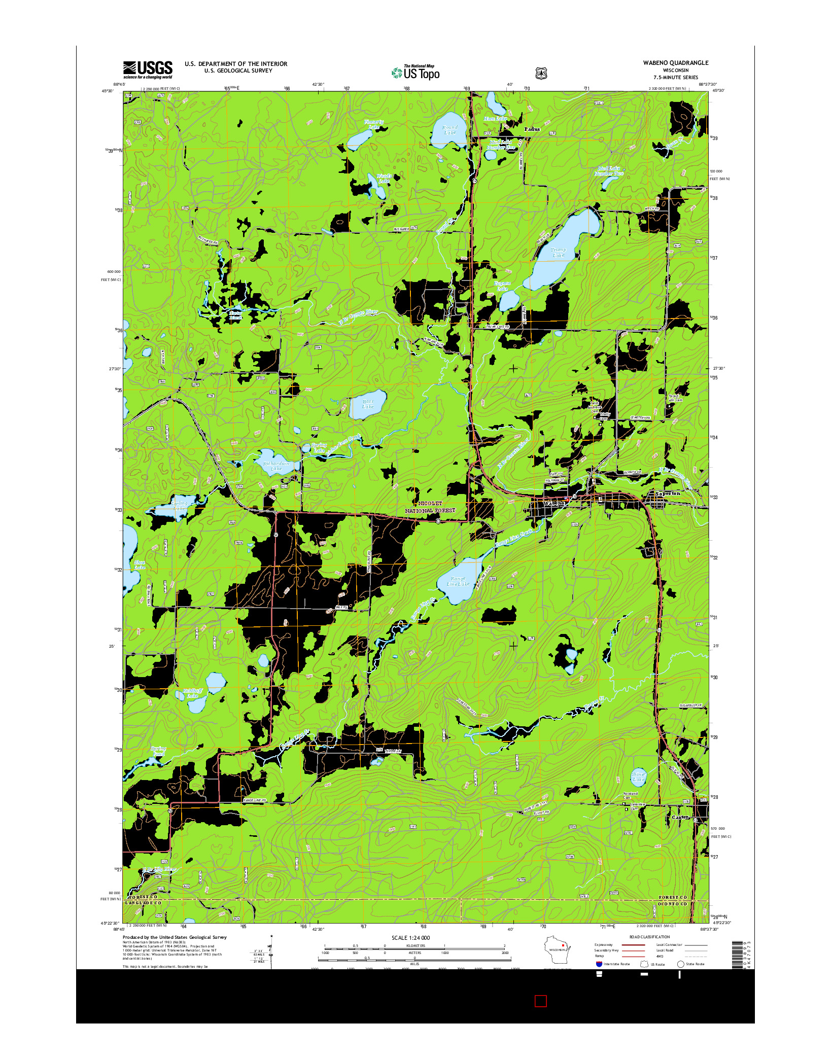 USGS US TOPO 7.5-MINUTE MAP FOR WABENO, WI 2015