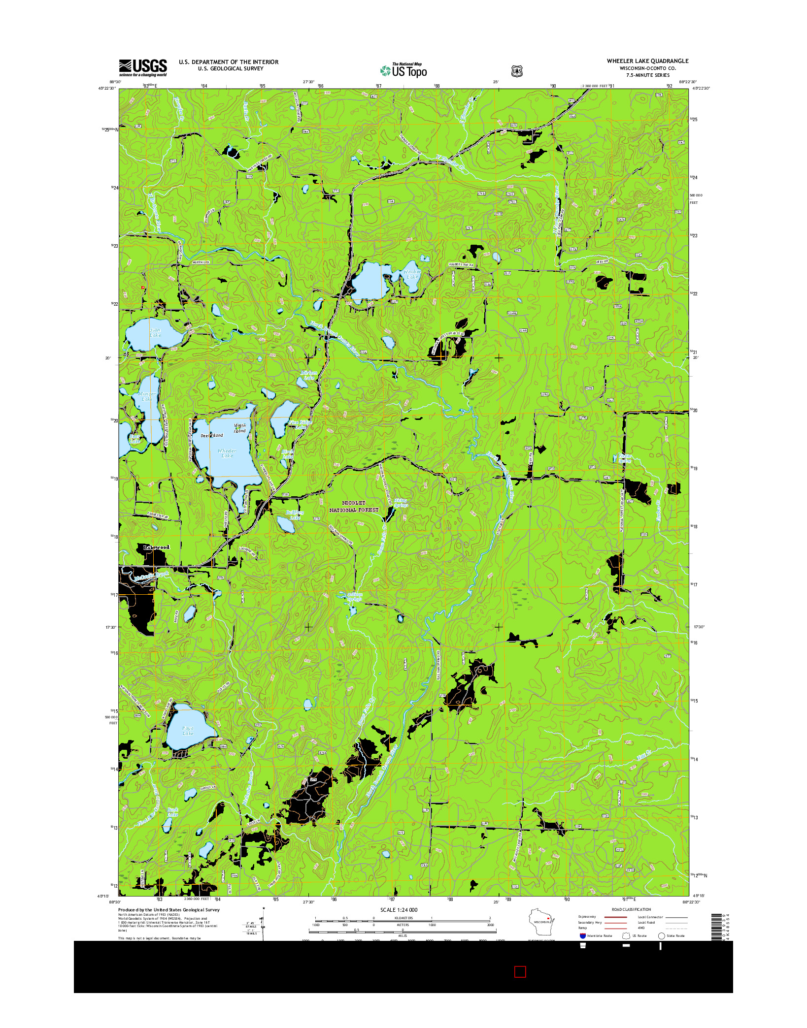 USGS US TOPO 7.5-MINUTE MAP FOR WHEELER LAKE, WI 2015
