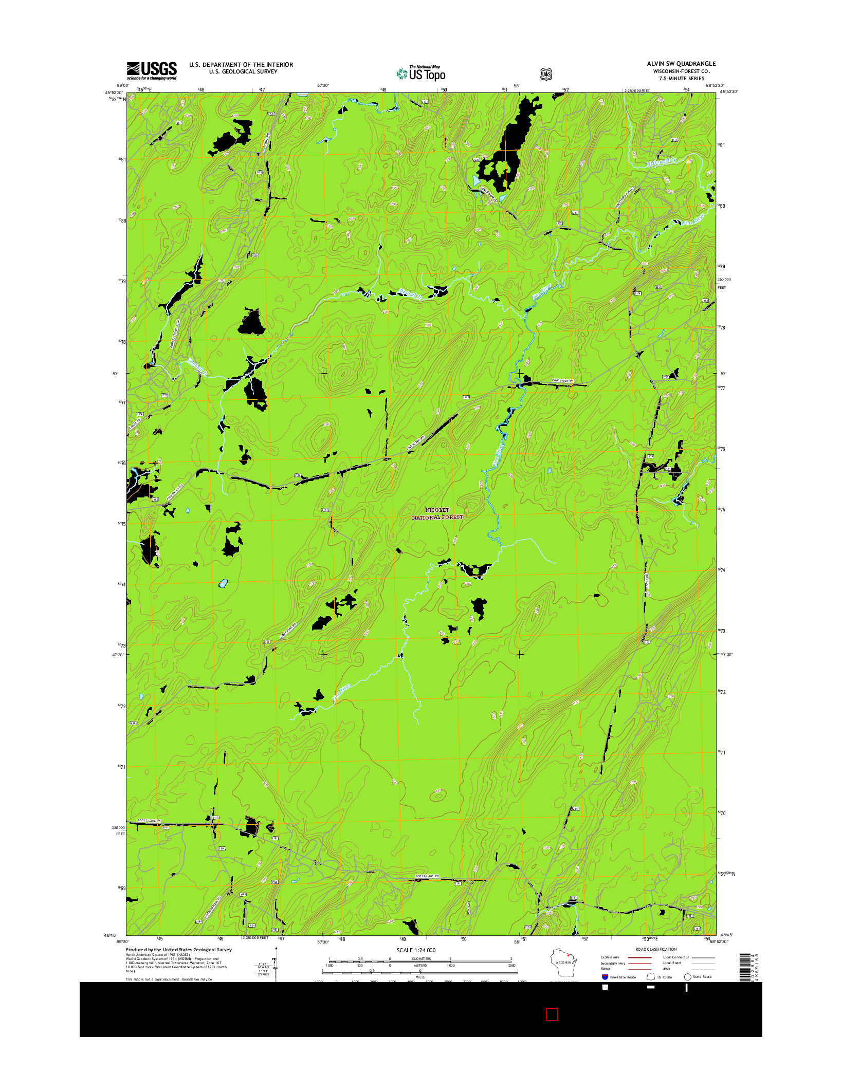 USGS US TOPO 7.5-MINUTE MAP FOR ALVIN SW, WI 2015