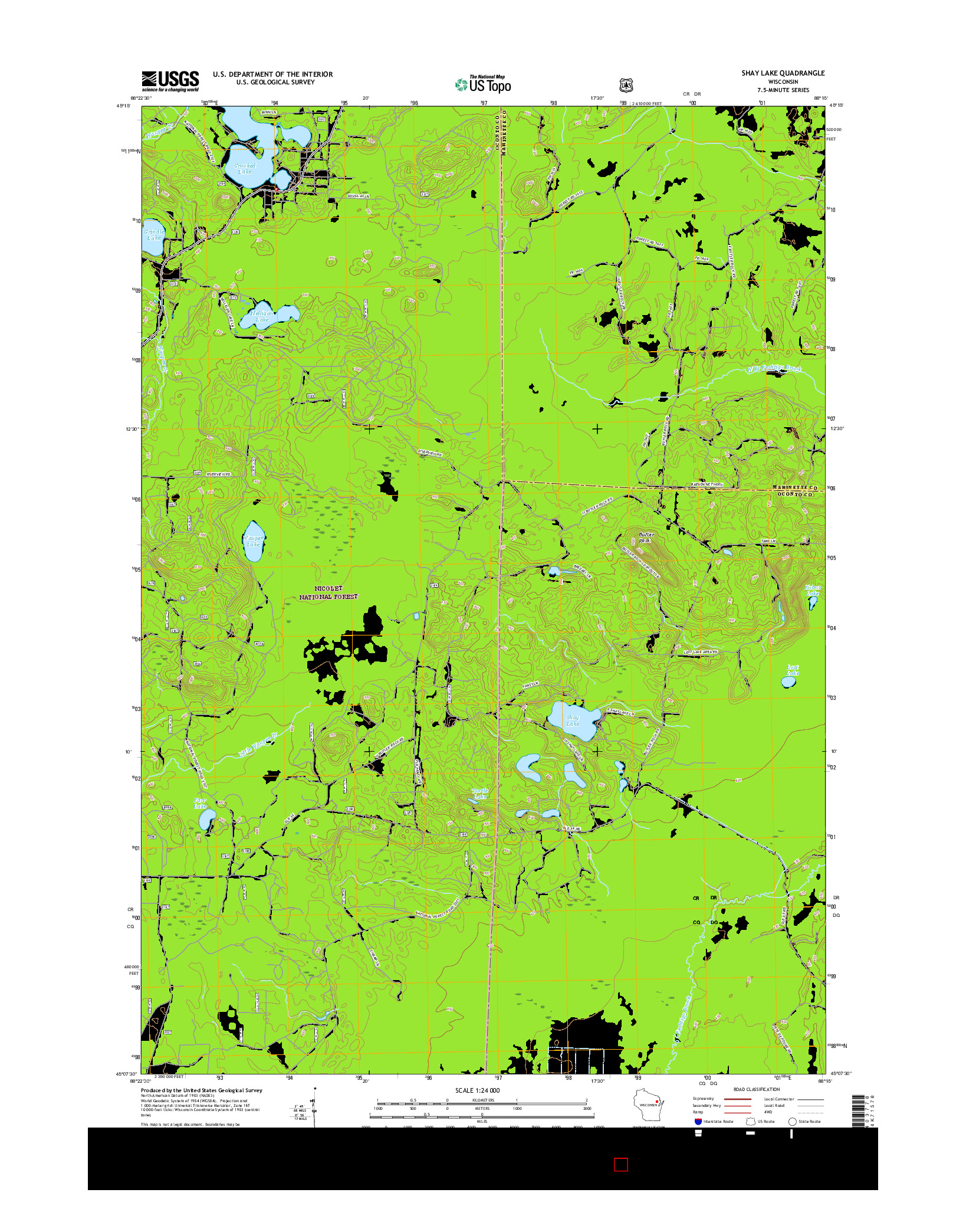 USGS US TOPO 7.5-MINUTE MAP FOR SHAY LAKE, WI 2015
