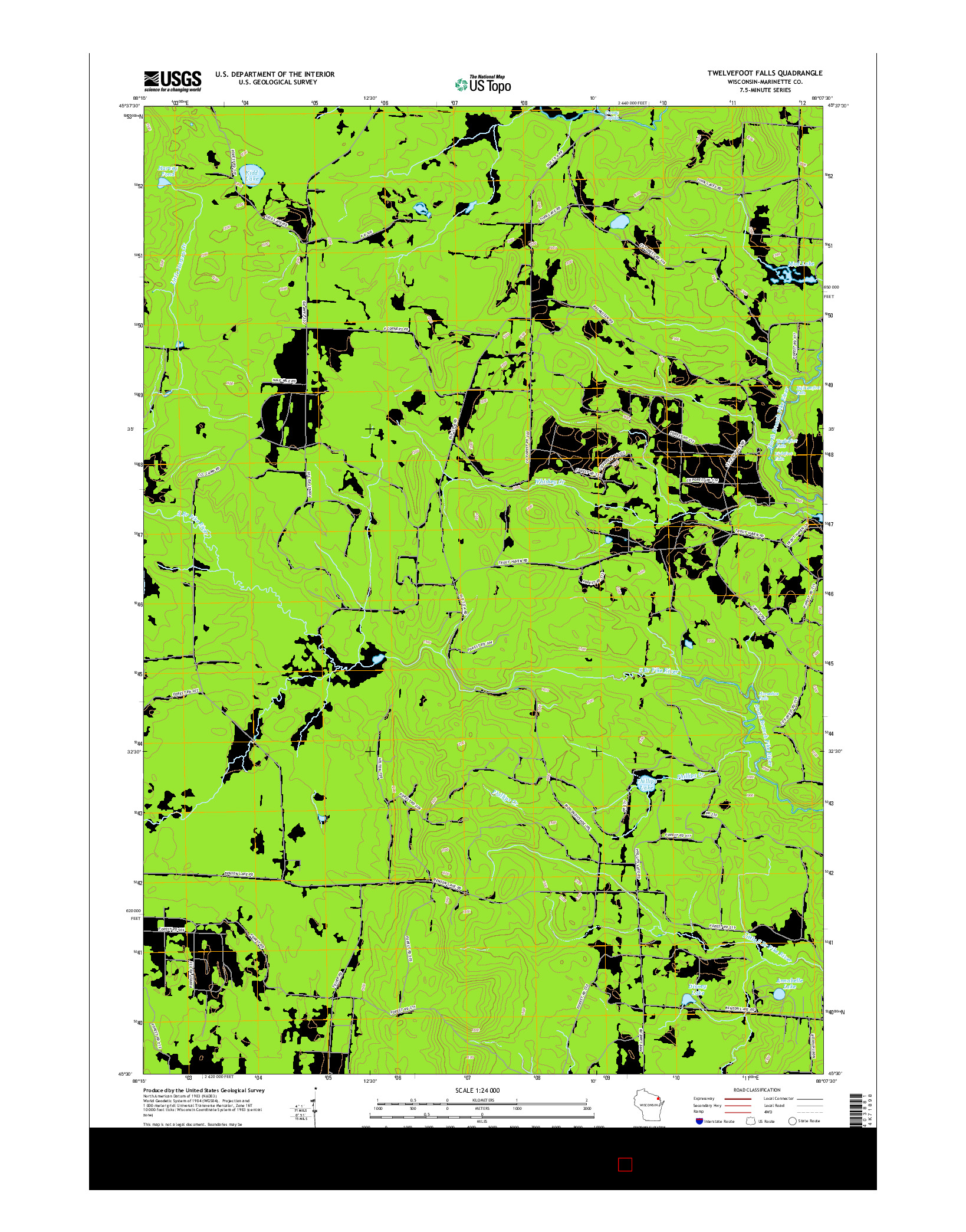 USGS US TOPO 7.5-MINUTE MAP FOR TWELVEFOOT FALLS, WI 2015