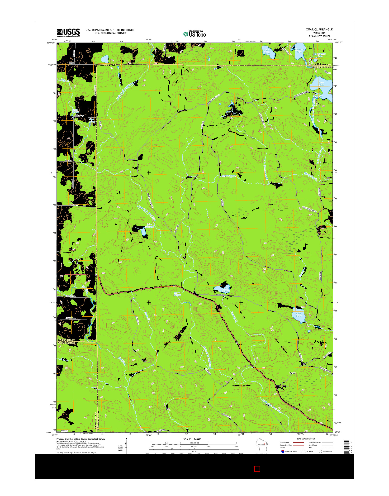 USGS US TOPO 7.5-MINUTE MAP FOR ZOAR, WI 2015