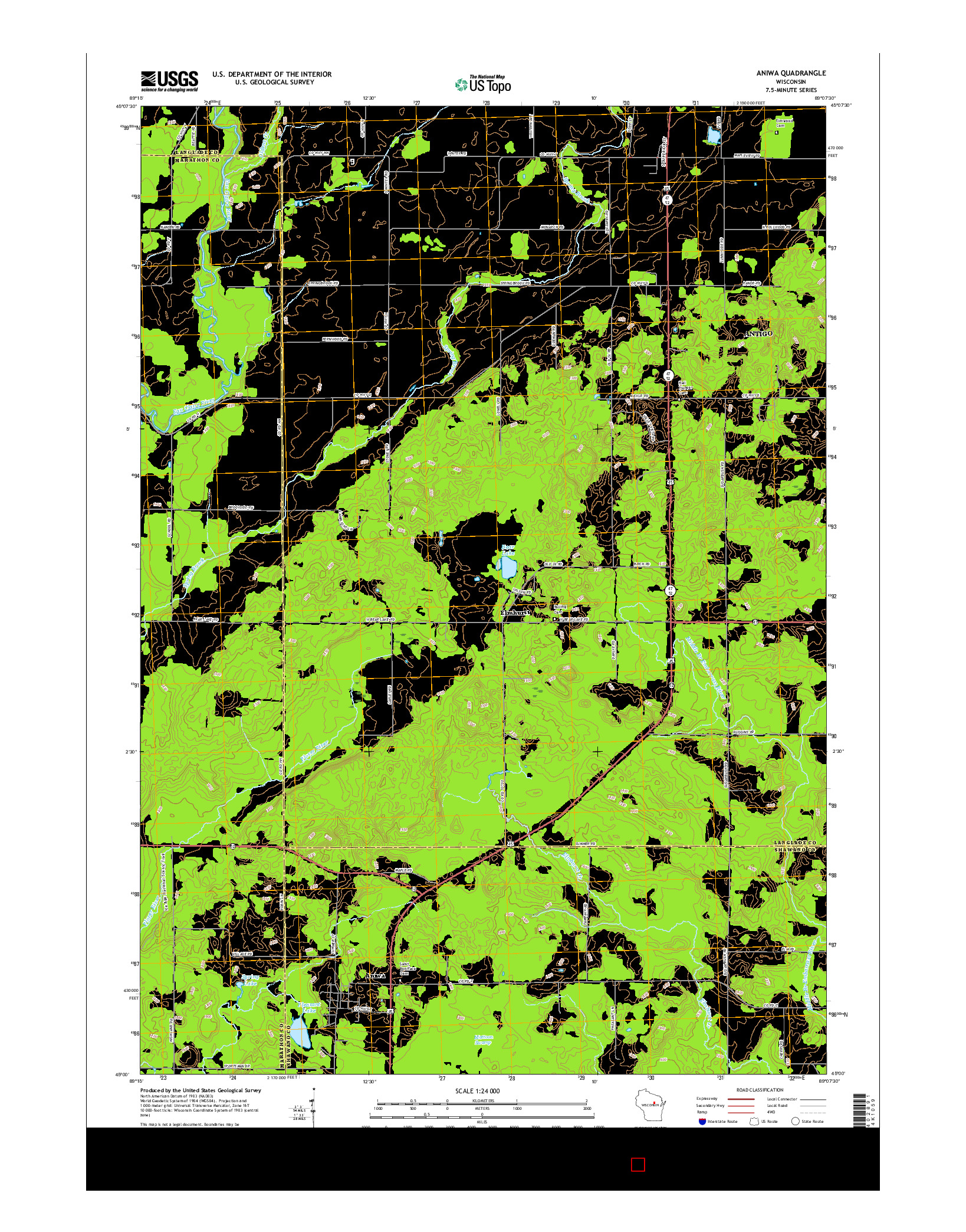 USGS US TOPO 7.5-MINUTE MAP FOR ANIWA, WI 2015