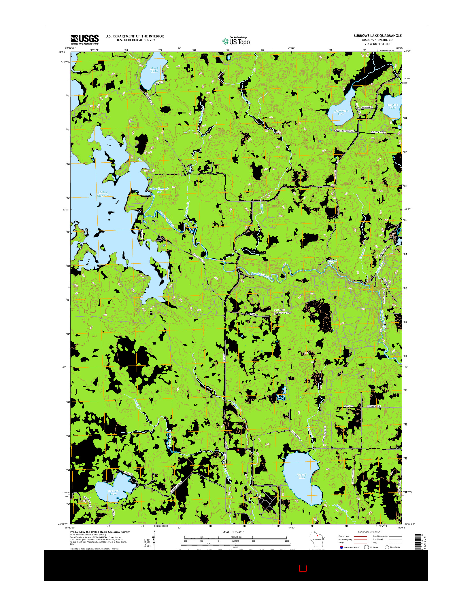 USGS US TOPO 7.5-MINUTE MAP FOR BURROWS LAKE, WI 2015