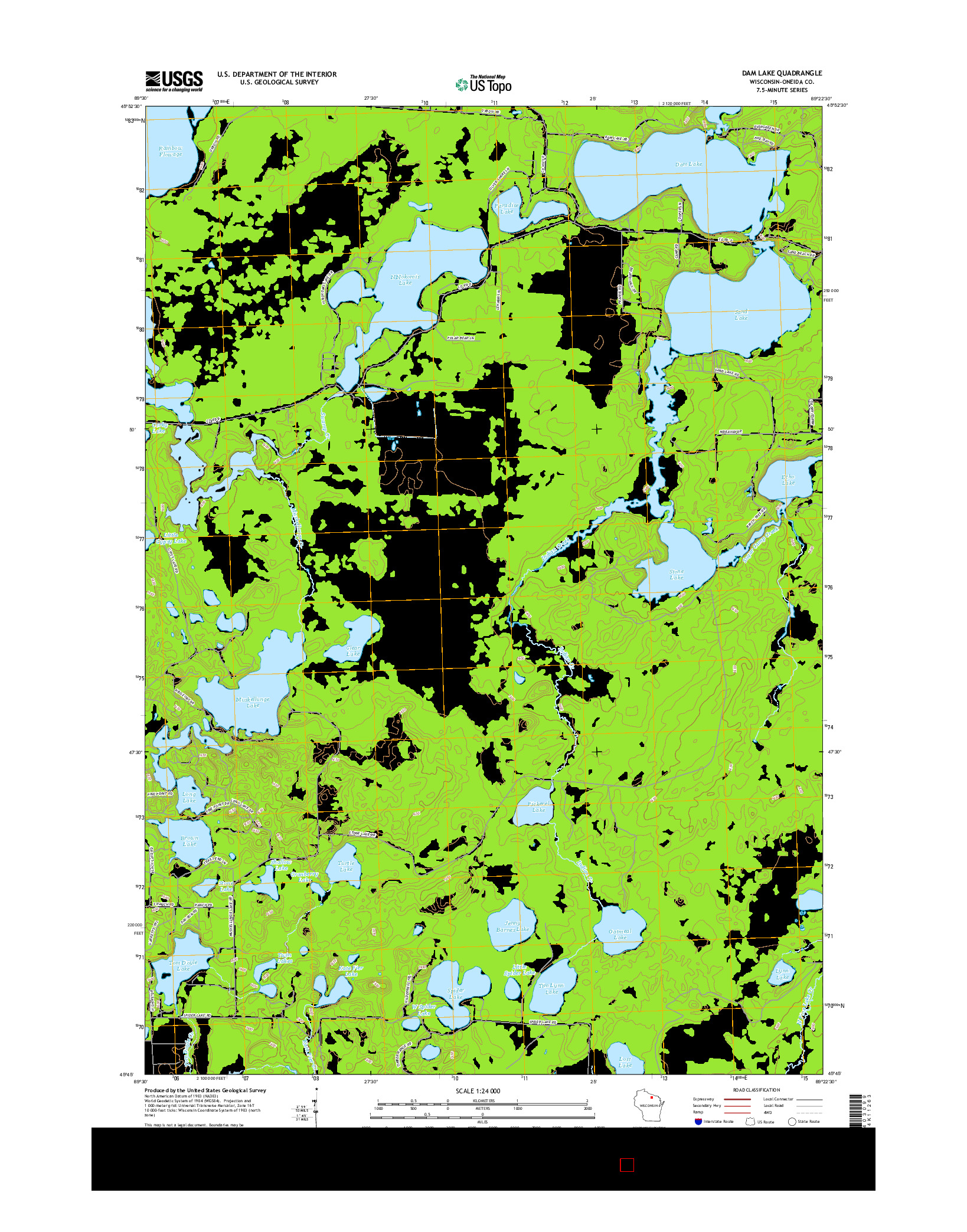 USGS US TOPO 7.5-MINUTE MAP FOR DAM LAKE, WI 2015