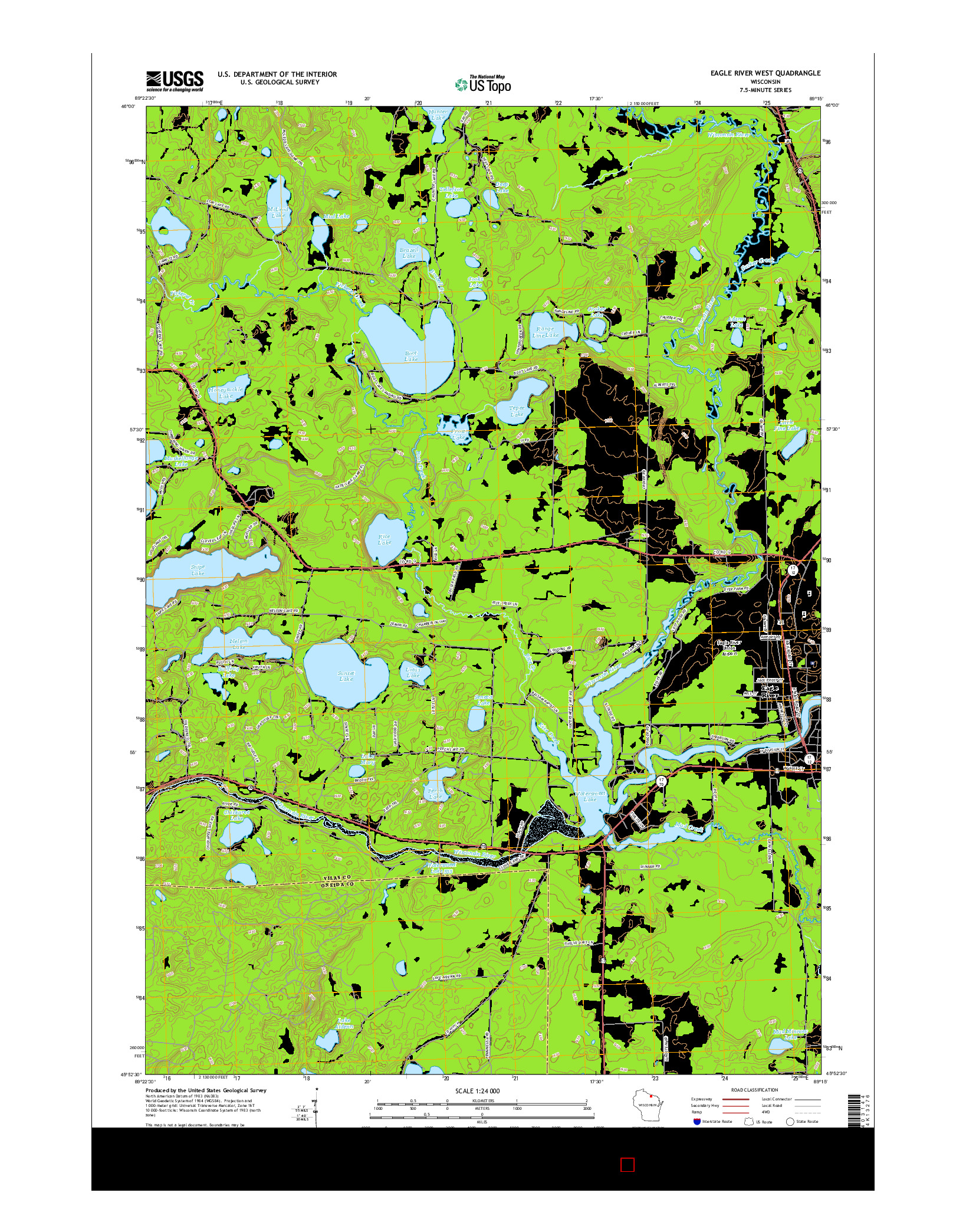 USGS US TOPO 7.5-MINUTE MAP FOR EAGLE RIVER WEST, WI 2015