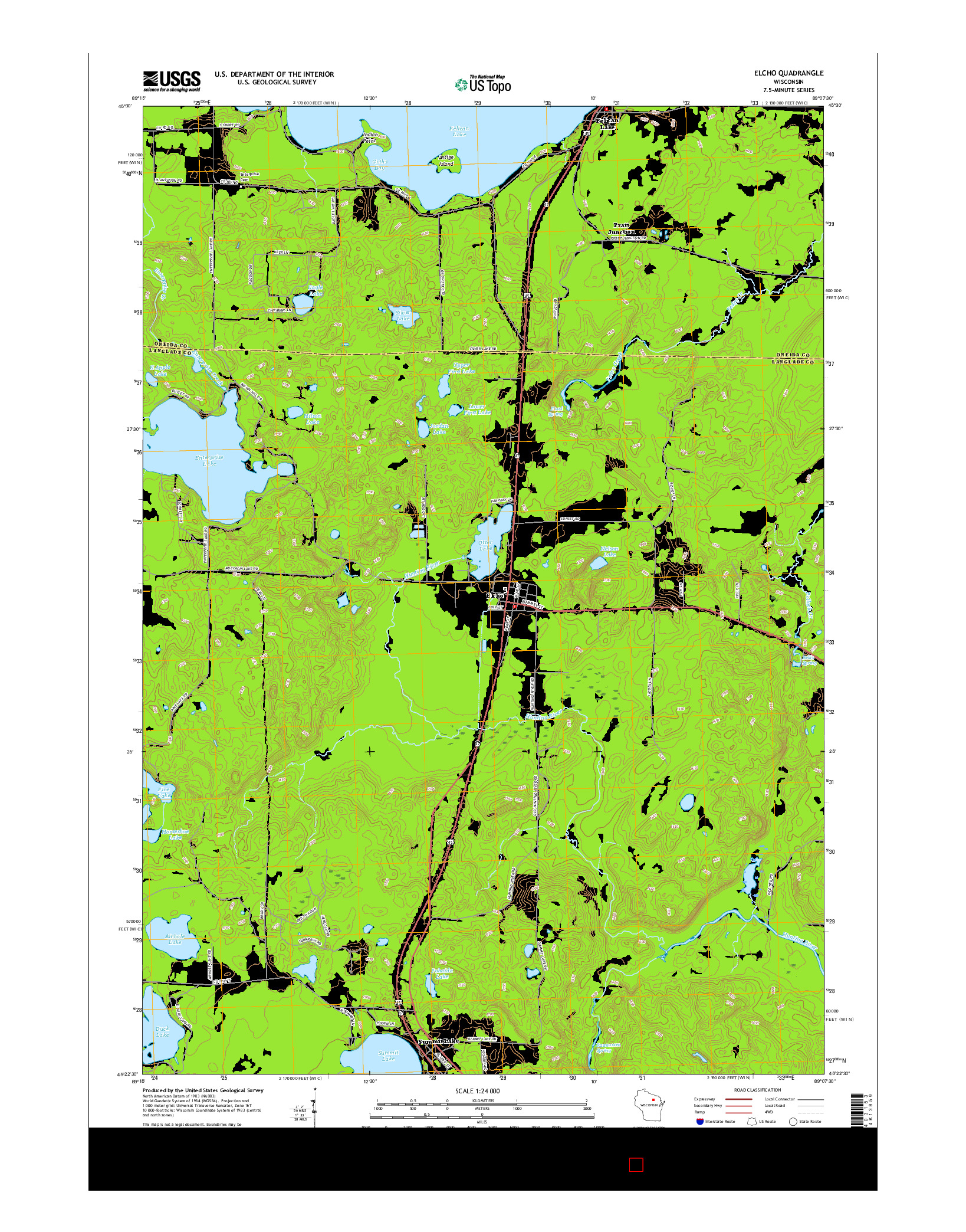 USGS US TOPO 7.5-MINUTE MAP FOR ELCHO, WI 2015