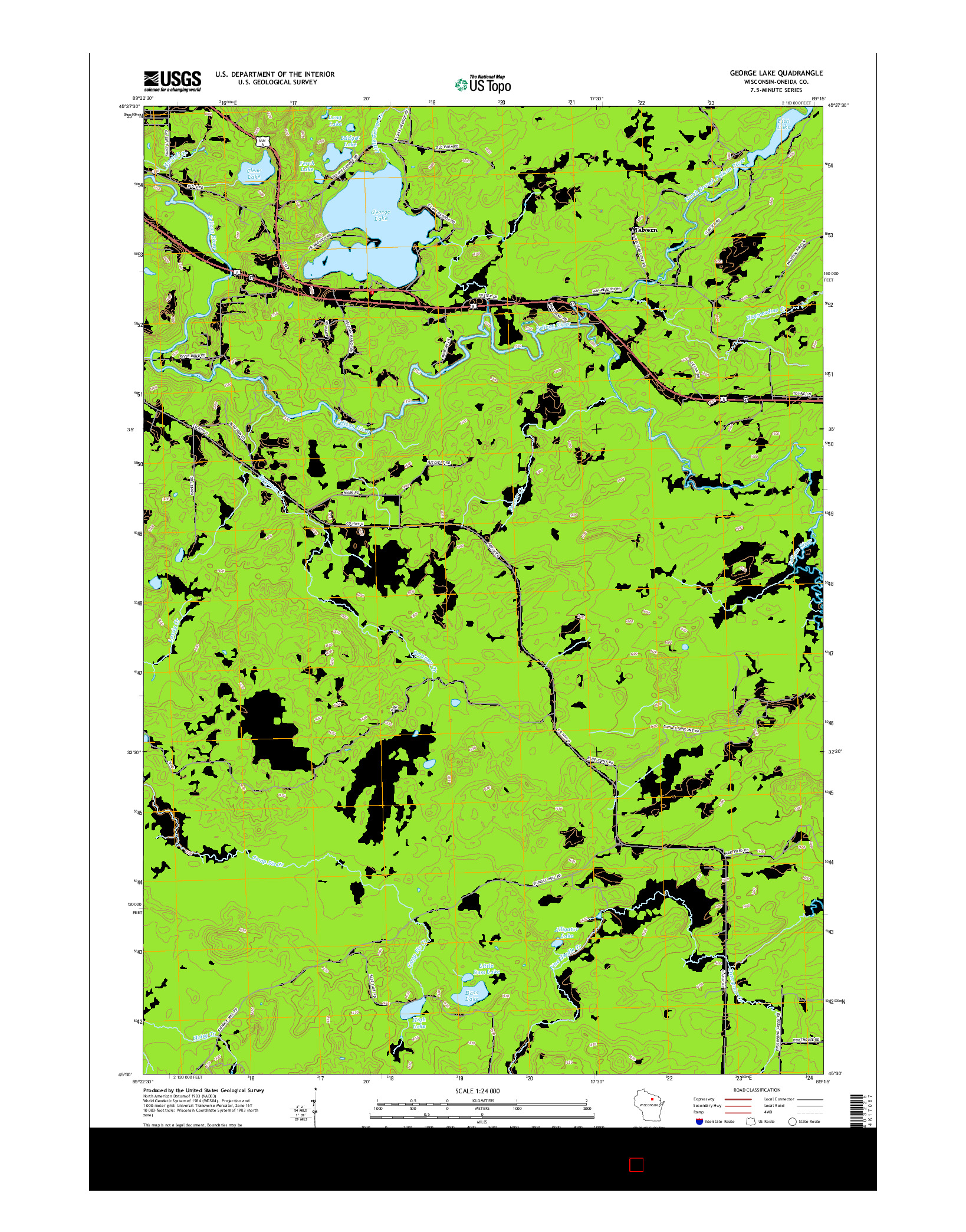 USGS US TOPO 7.5-MINUTE MAP FOR GEORGE LAKE, WI 2015
