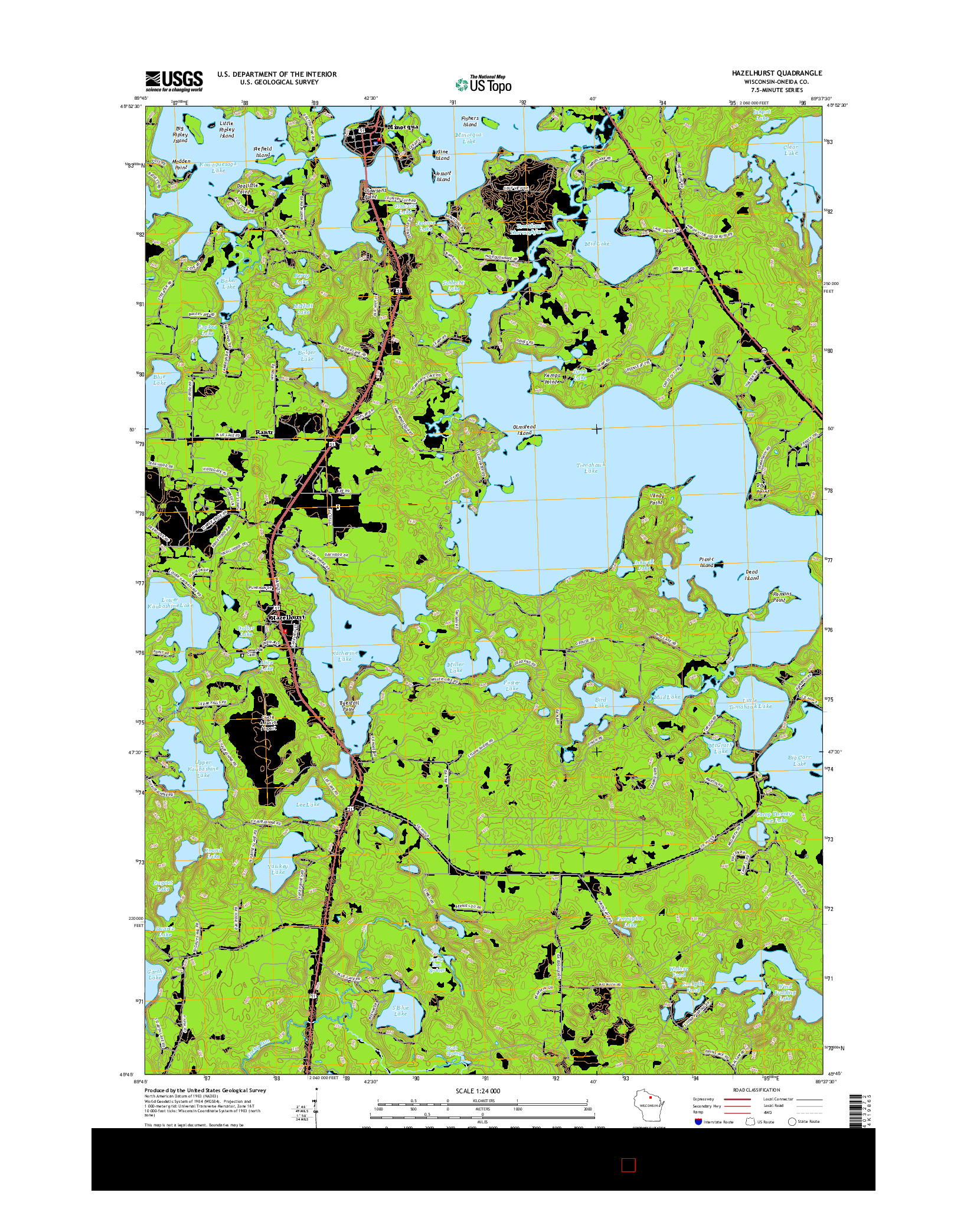 USGS US TOPO 7.5-MINUTE MAP FOR HAZELHURST, WI 2015