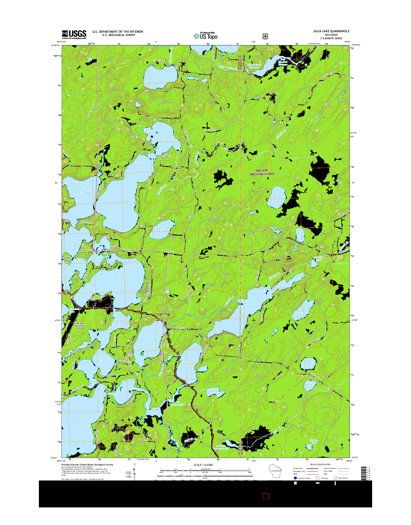 USGS US TOPO 7.5-MINUTE MAP FOR JULIA LAKE, WI 2015