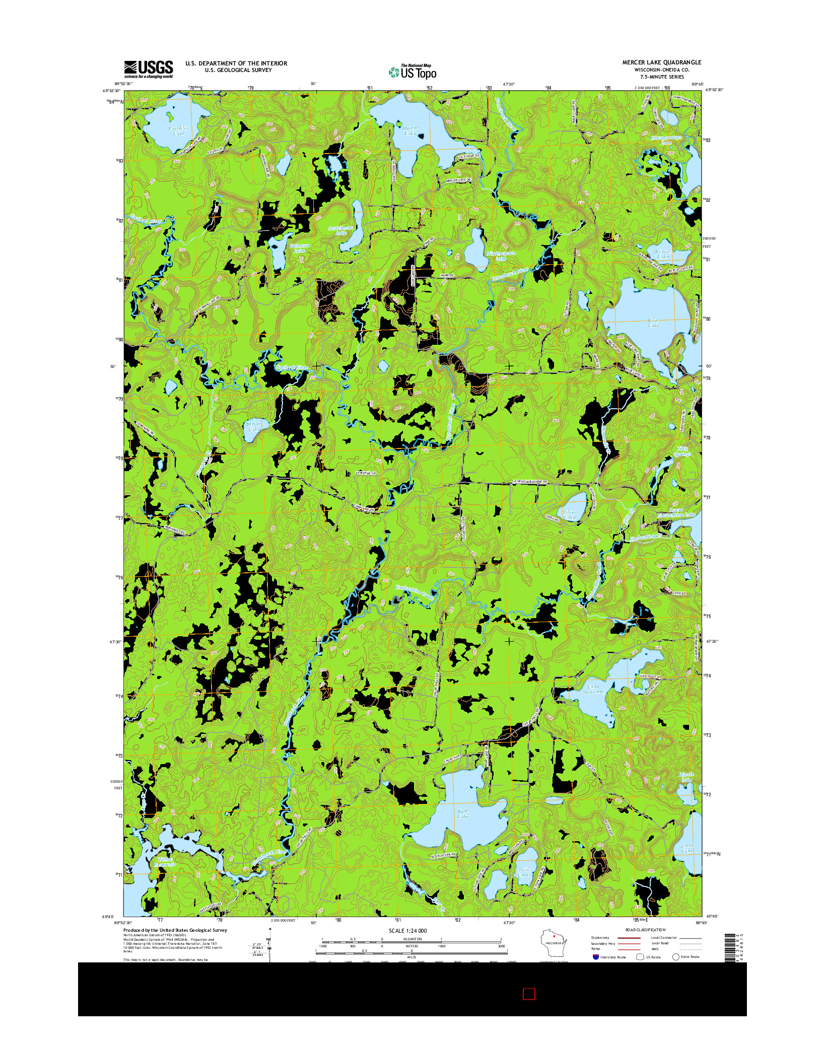 USGS US TOPO 7.5-MINUTE MAP FOR MERCER LAKE, WI 2015