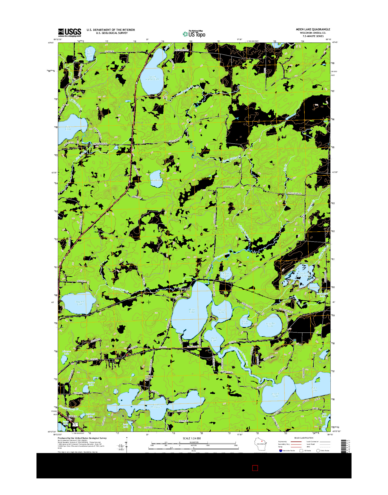 USGS US TOPO 7.5-MINUTE MAP FOR MOEN LAKE, WI 2015