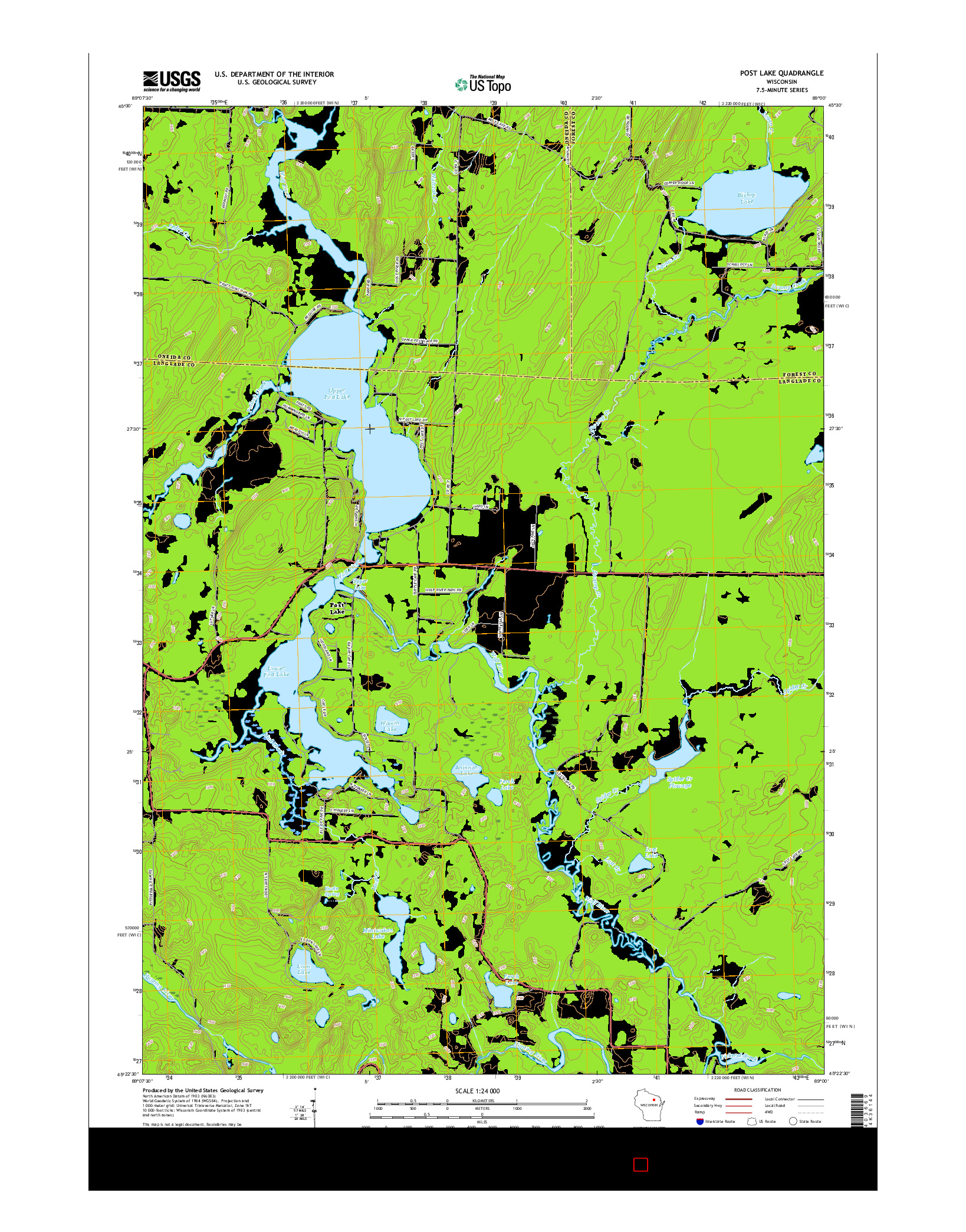 USGS US TOPO 7.5-MINUTE MAP FOR POST LAKE, WI 2015