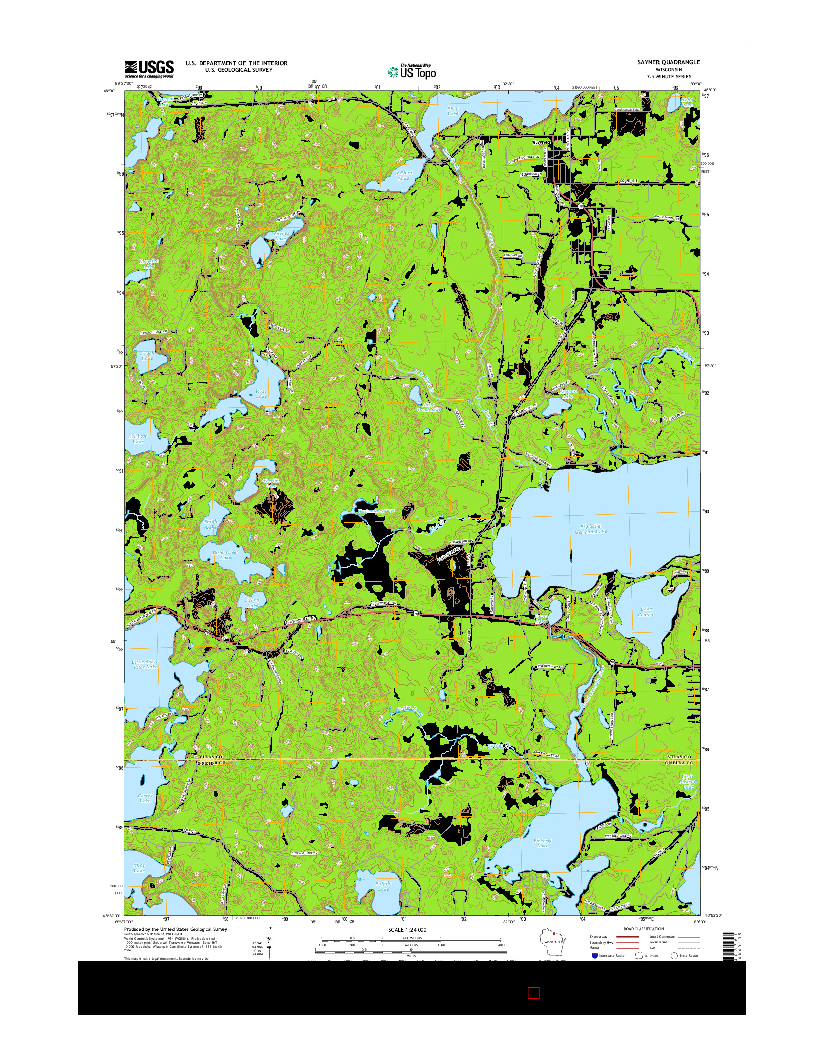 USGS US TOPO 7.5-MINUTE MAP FOR SAYNER, WI 2015