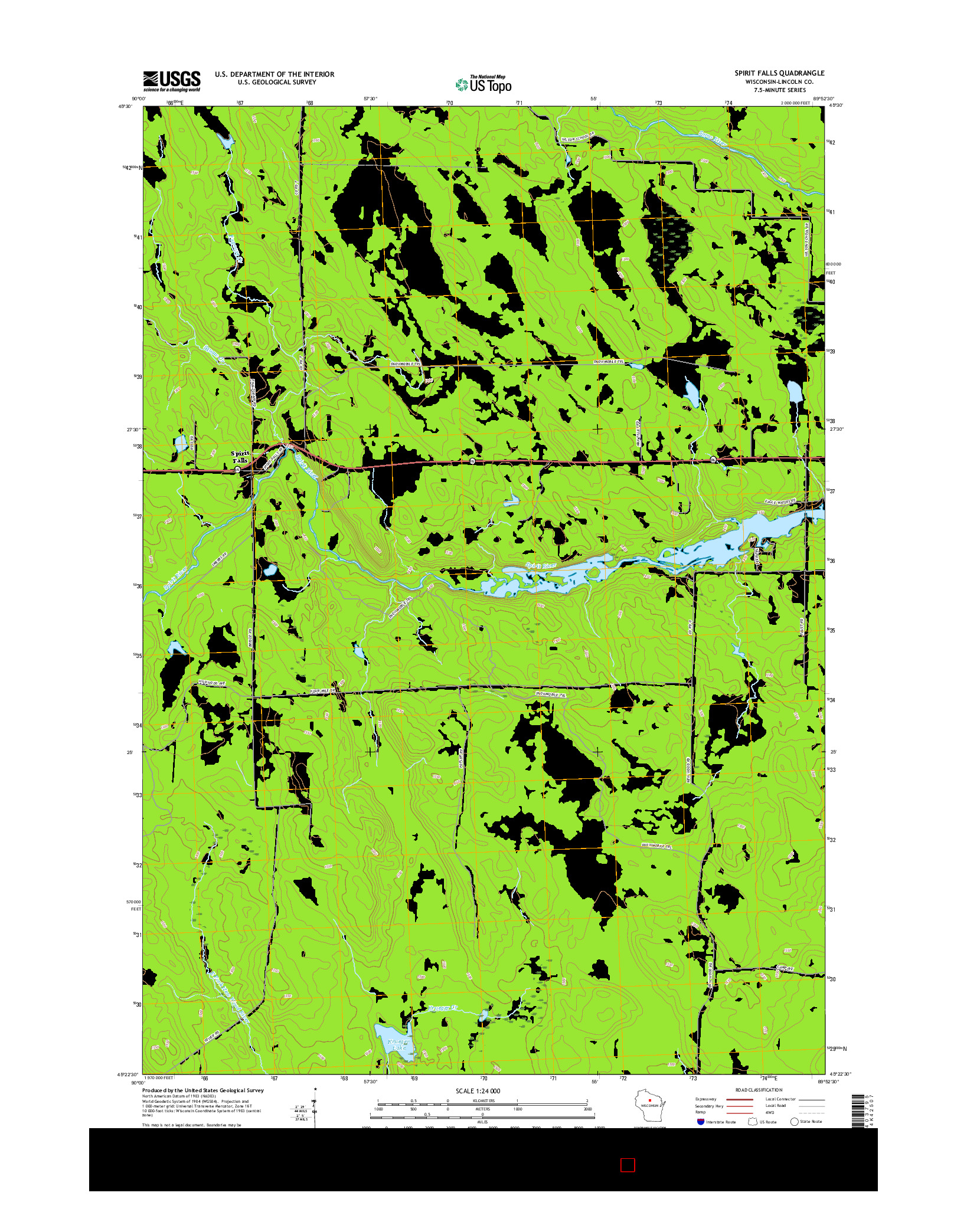USGS US TOPO 7.5-MINUTE MAP FOR SPIRIT FALLS, WI 2015