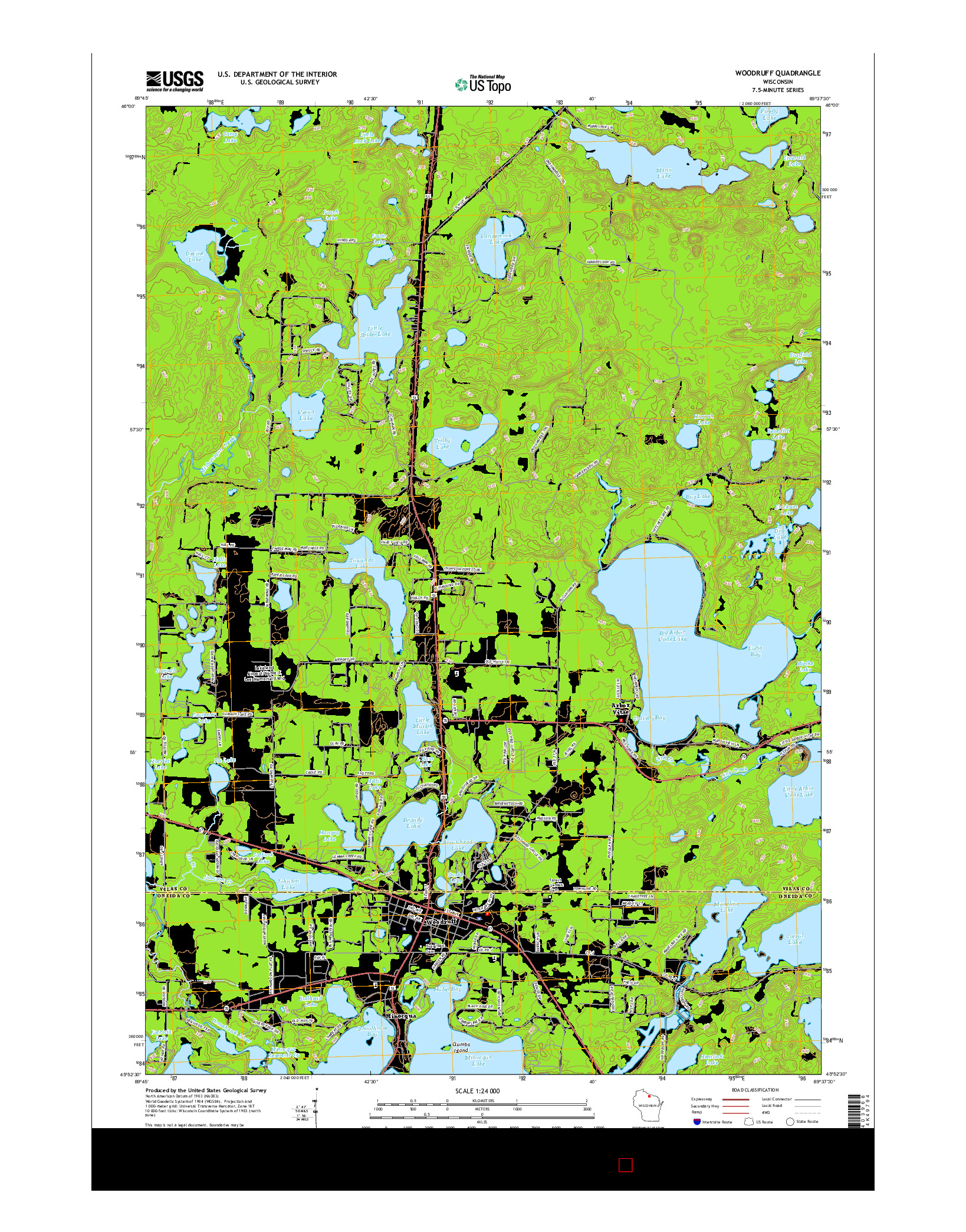 USGS US TOPO 7.5-MINUTE MAP FOR WOODRUFF, WI 2015