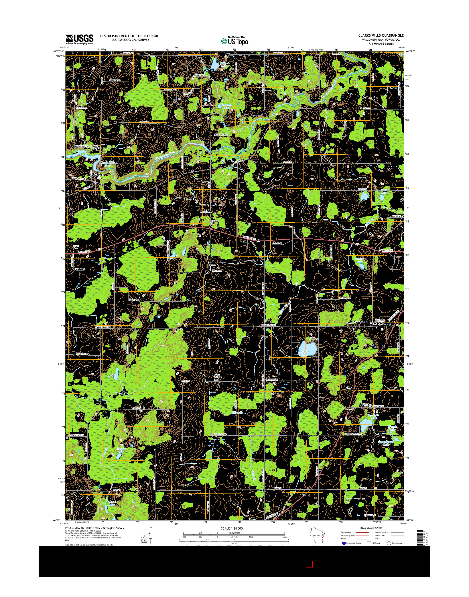 USGS US TOPO 7.5-MINUTE MAP FOR CLARKS MILLS, WI 2015