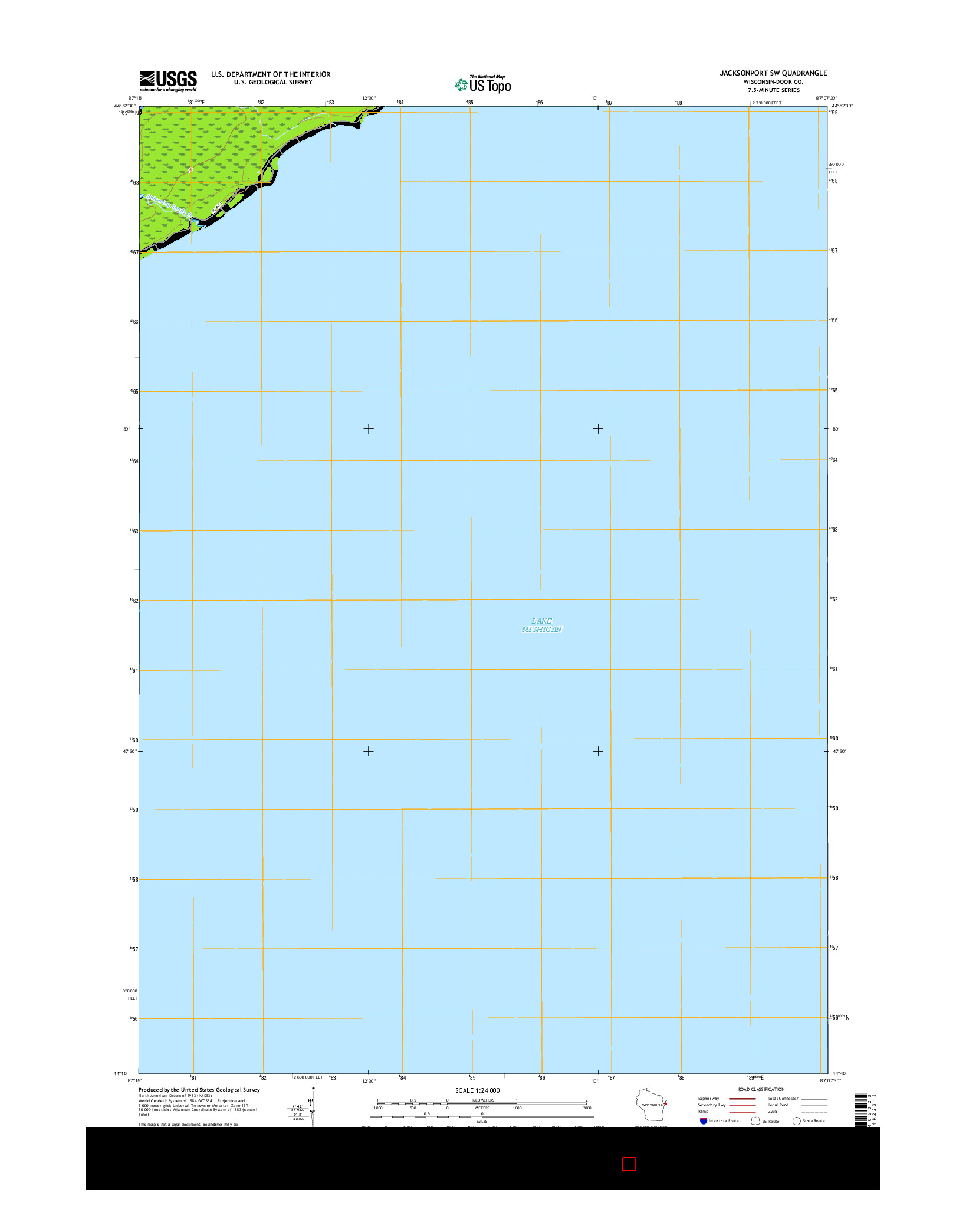 USGS US TOPO 7.5-MINUTE MAP FOR JACKSONPORT SW, WI 2015