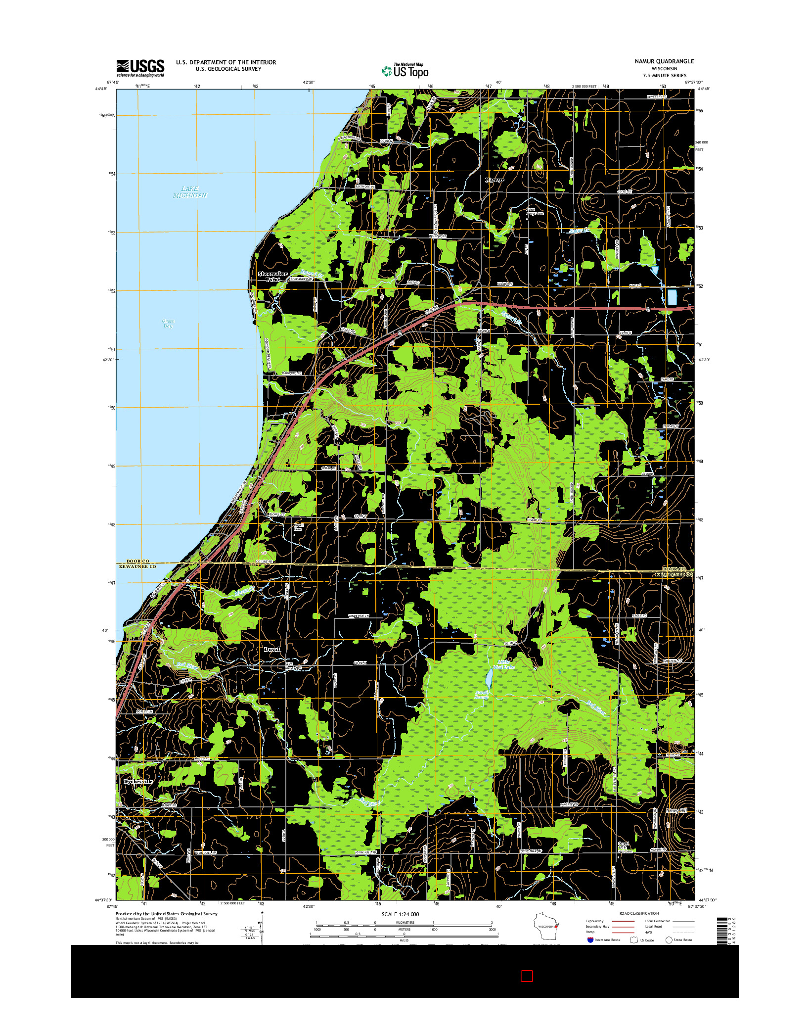 USGS US TOPO 7.5-MINUTE MAP FOR NAMUR, WI 2015