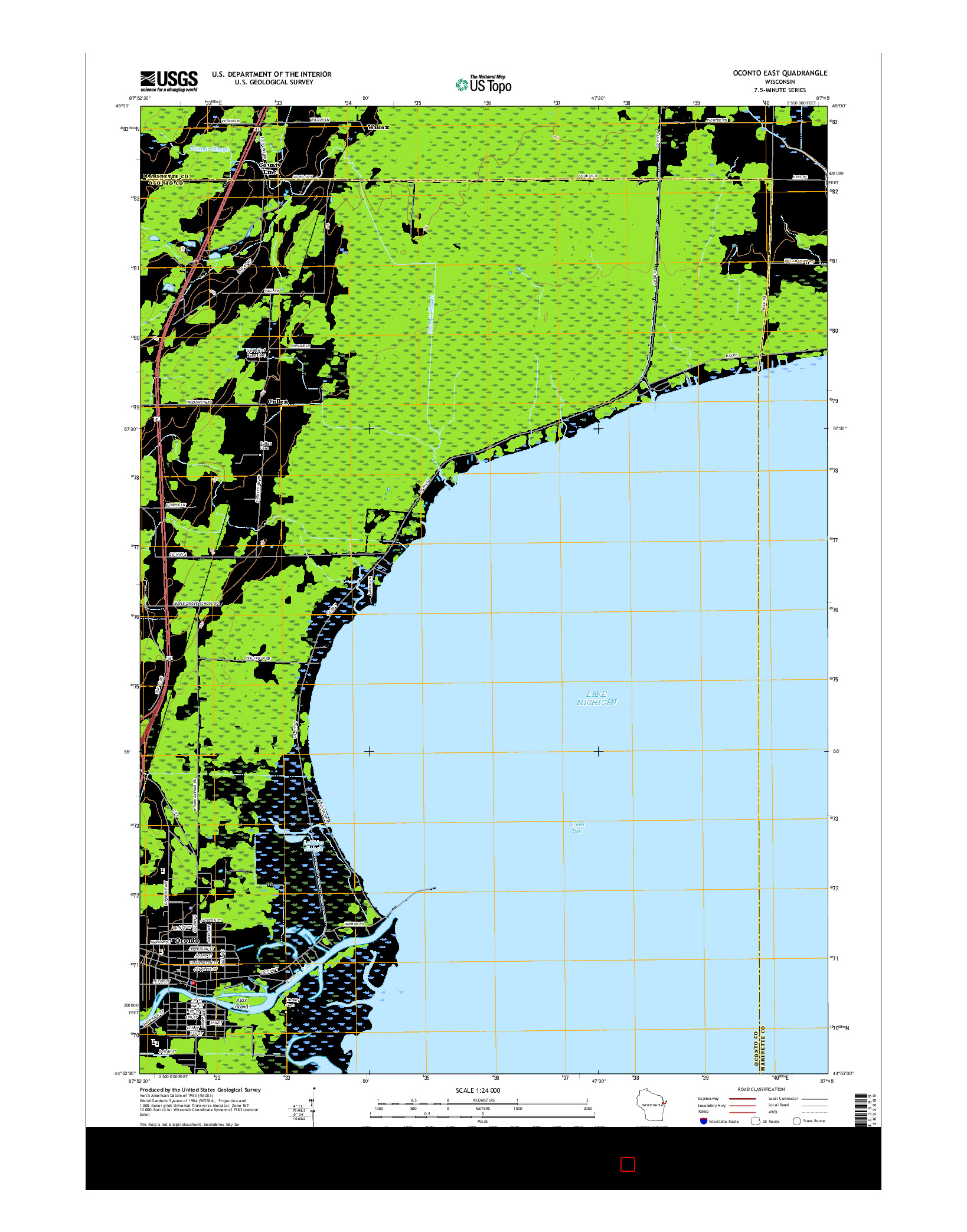 USGS US TOPO 7.5-MINUTE MAP FOR OCONTO EAST, WI 2015