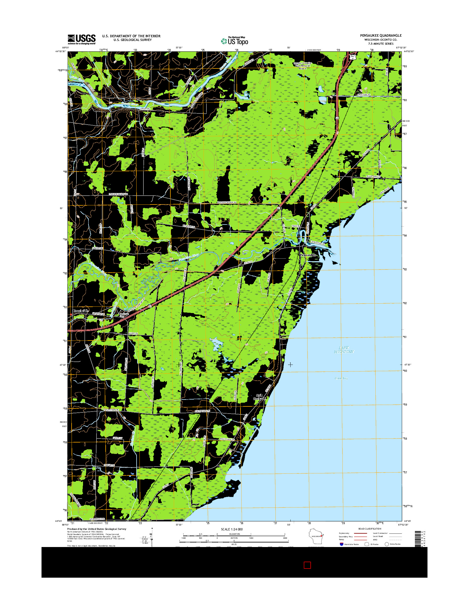 USGS US TOPO 7.5-MINUTE MAP FOR PENSAUKEE, WI 2015