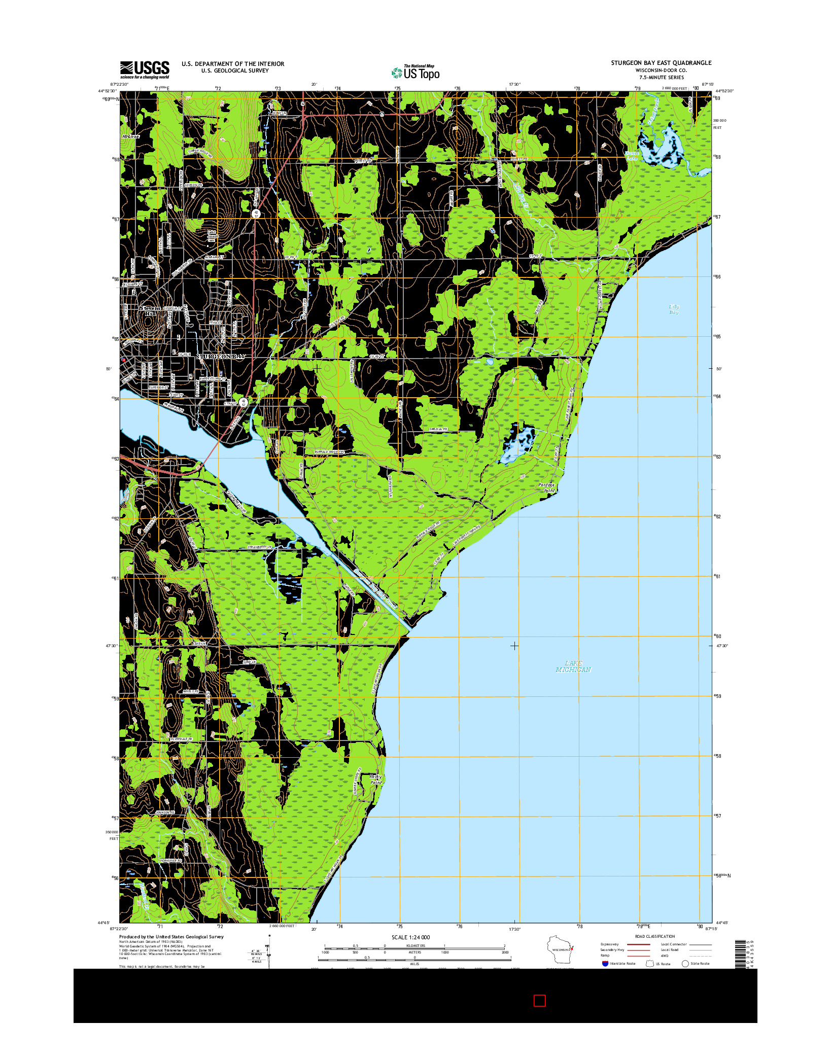 USGS US TOPO 7.5-MINUTE MAP FOR STURGEON BAY EAST, WI 2015