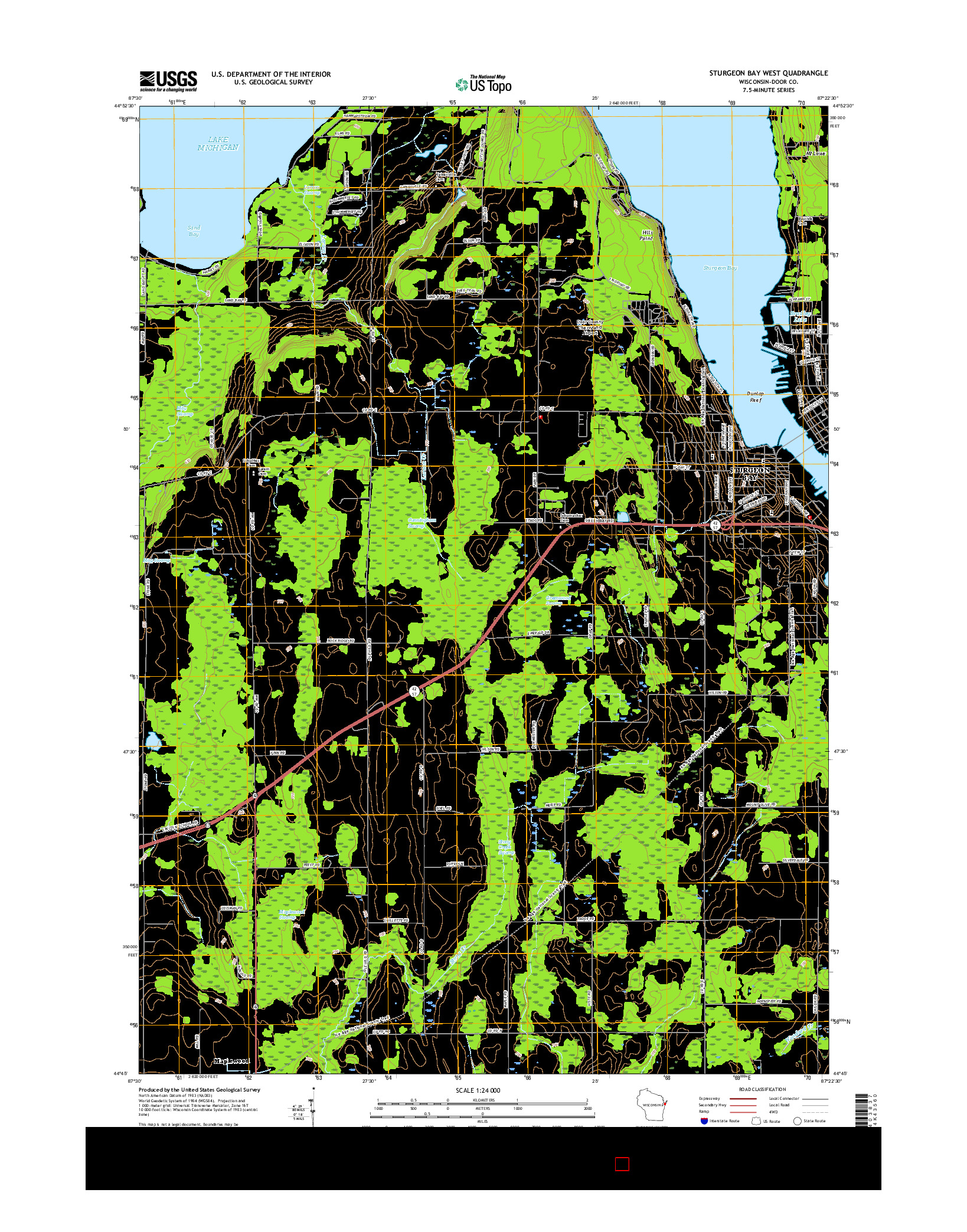 USGS US TOPO 7.5-MINUTE MAP FOR STURGEON BAY WEST, WI 2015