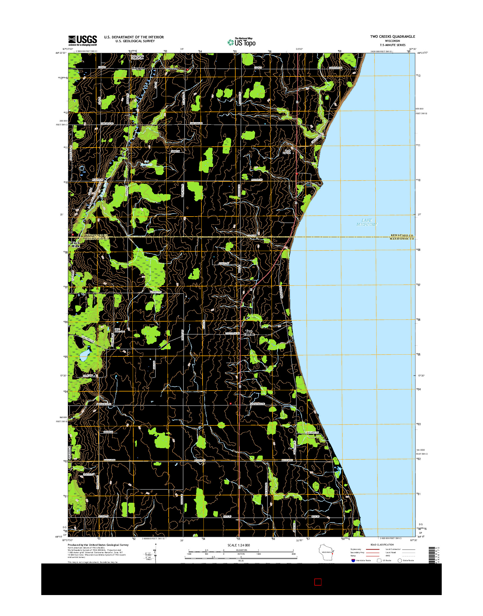 USGS US TOPO 7.5-MINUTE MAP FOR TWO CREEKS, WI 2015