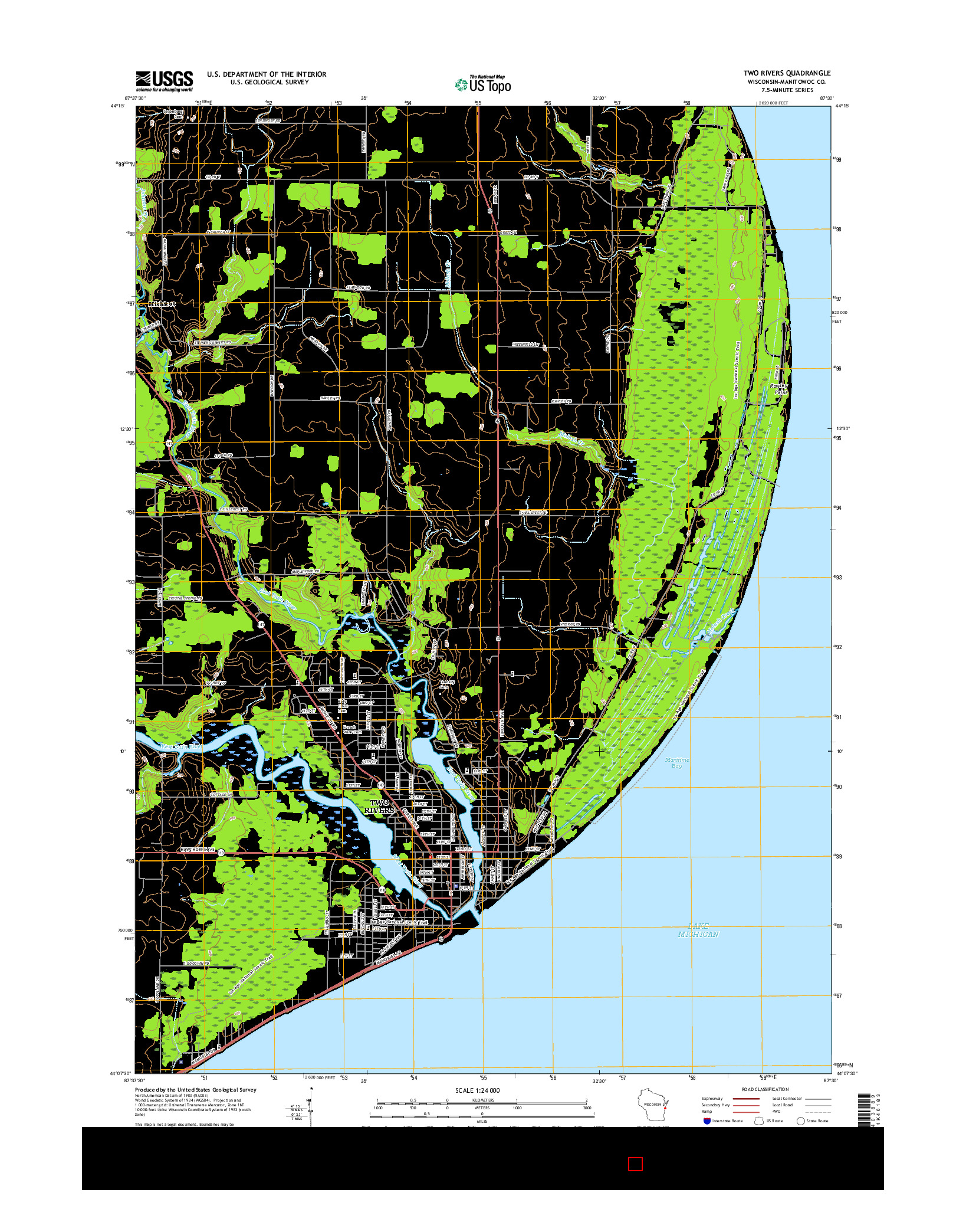 USGS US TOPO 7.5-MINUTE MAP FOR TWO RIVERS, WI 2015