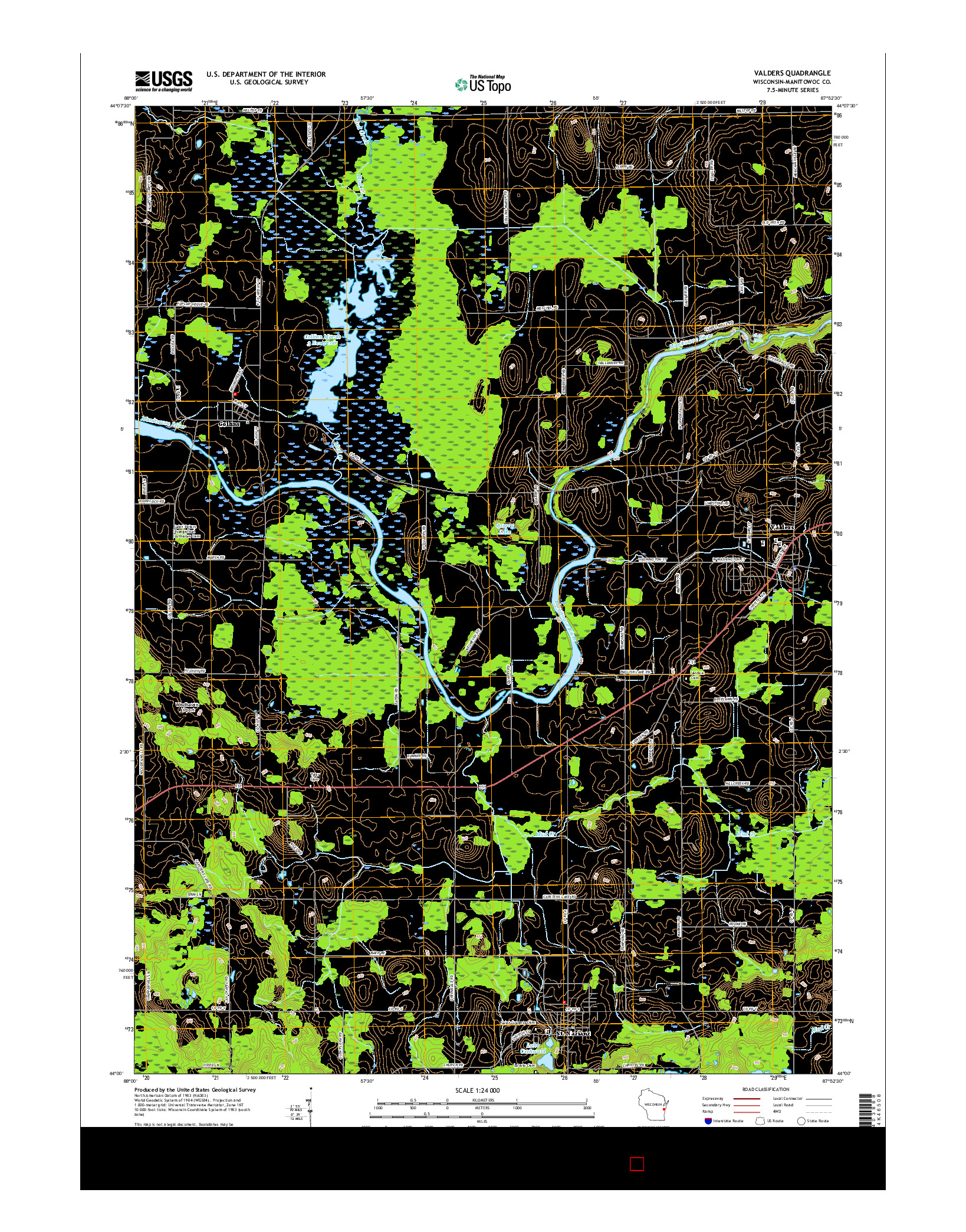 USGS US TOPO 7.5-MINUTE MAP FOR VALDERS, WI 2015