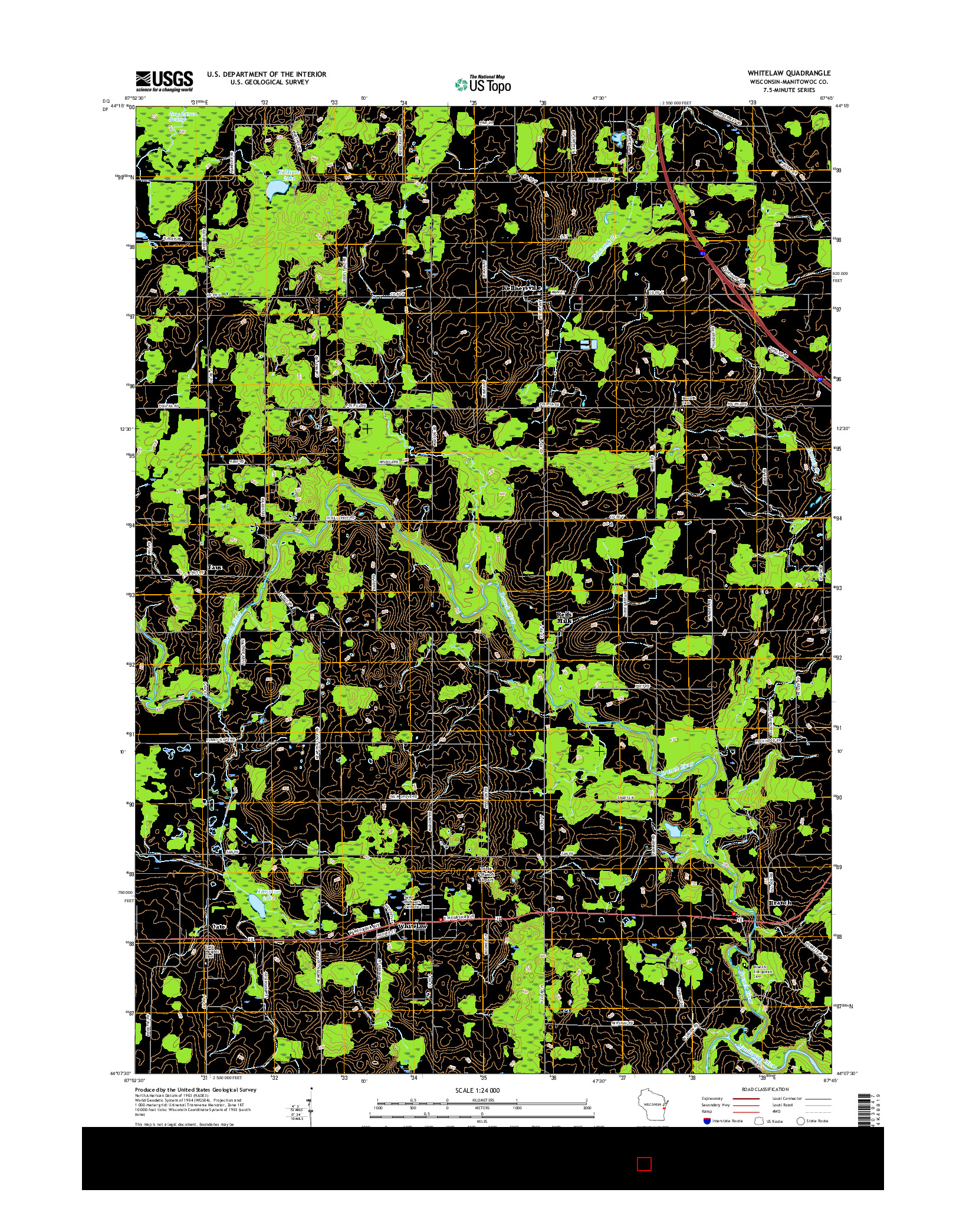 USGS US TOPO 7.5-MINUTE MAP FOR WHITELAW, WI 2015