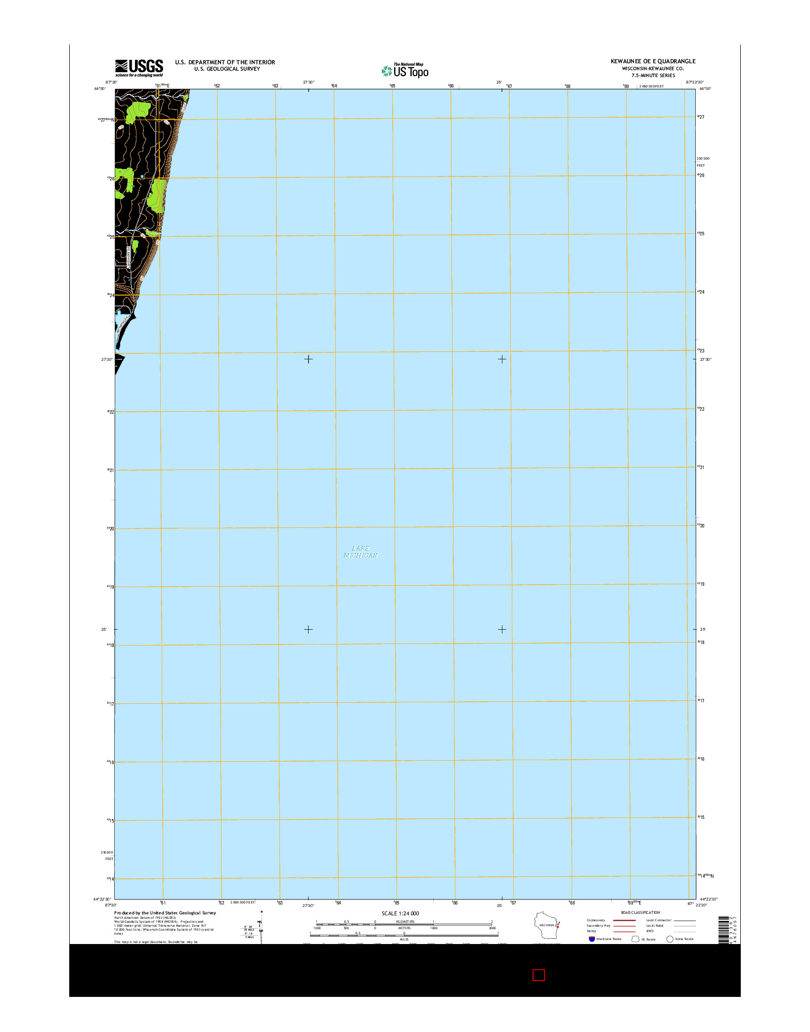 USGS US TOPO 7.5-MINUTE MAP FOR KEWAUNEE OE E, WI 2015