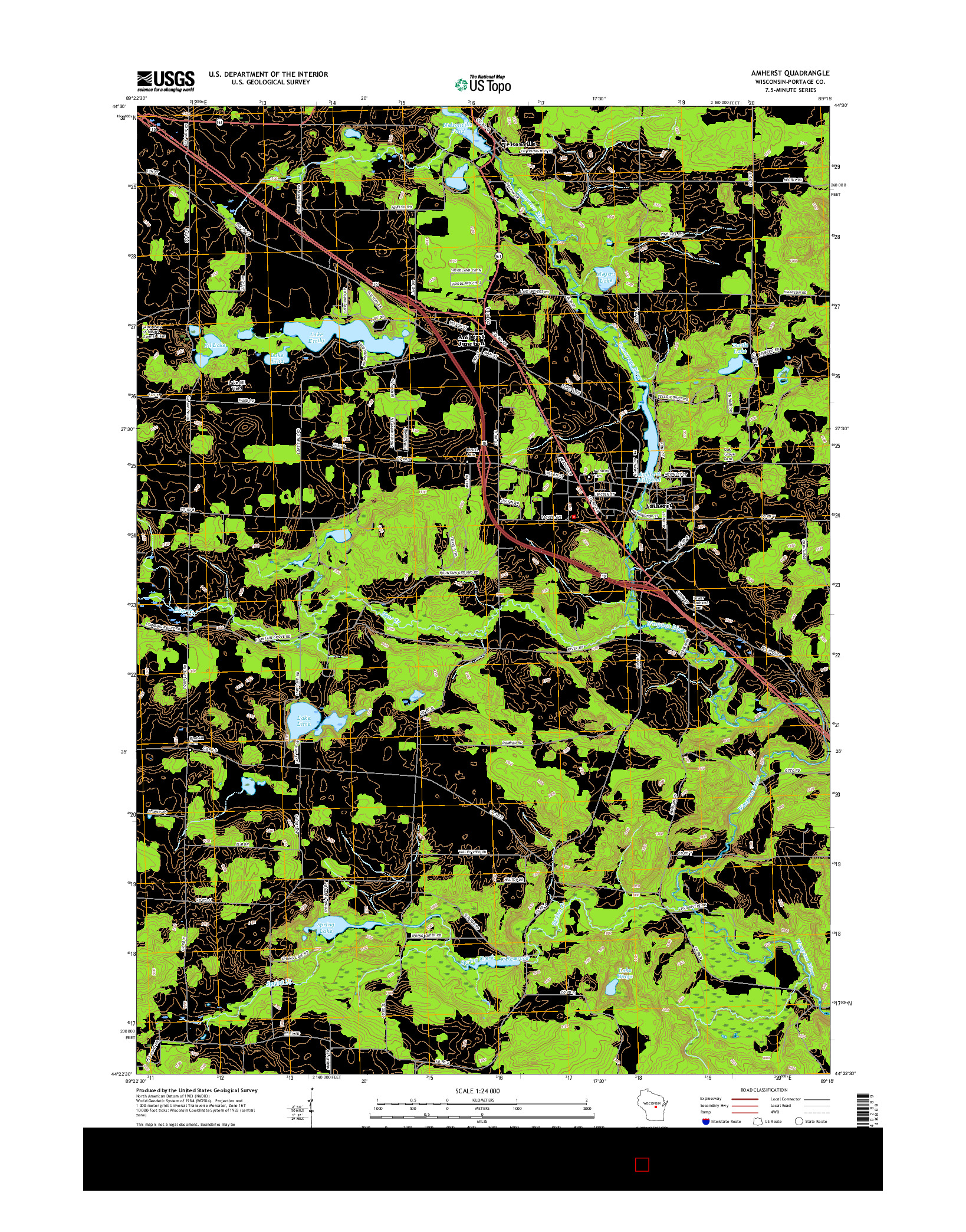 USGS US TOPO 7.5-MINUTE MAP FOR AMHERST, WI 2015