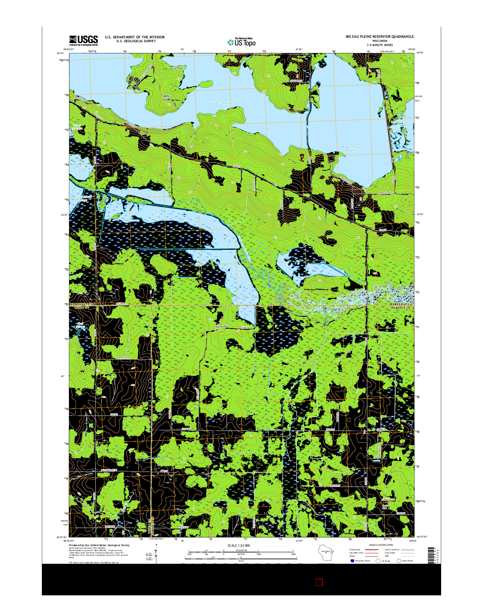 USGS US TOPO 7.5-MINUTE MAP FOR BIG EAU PLEINE RESERVOIR, WI 2015