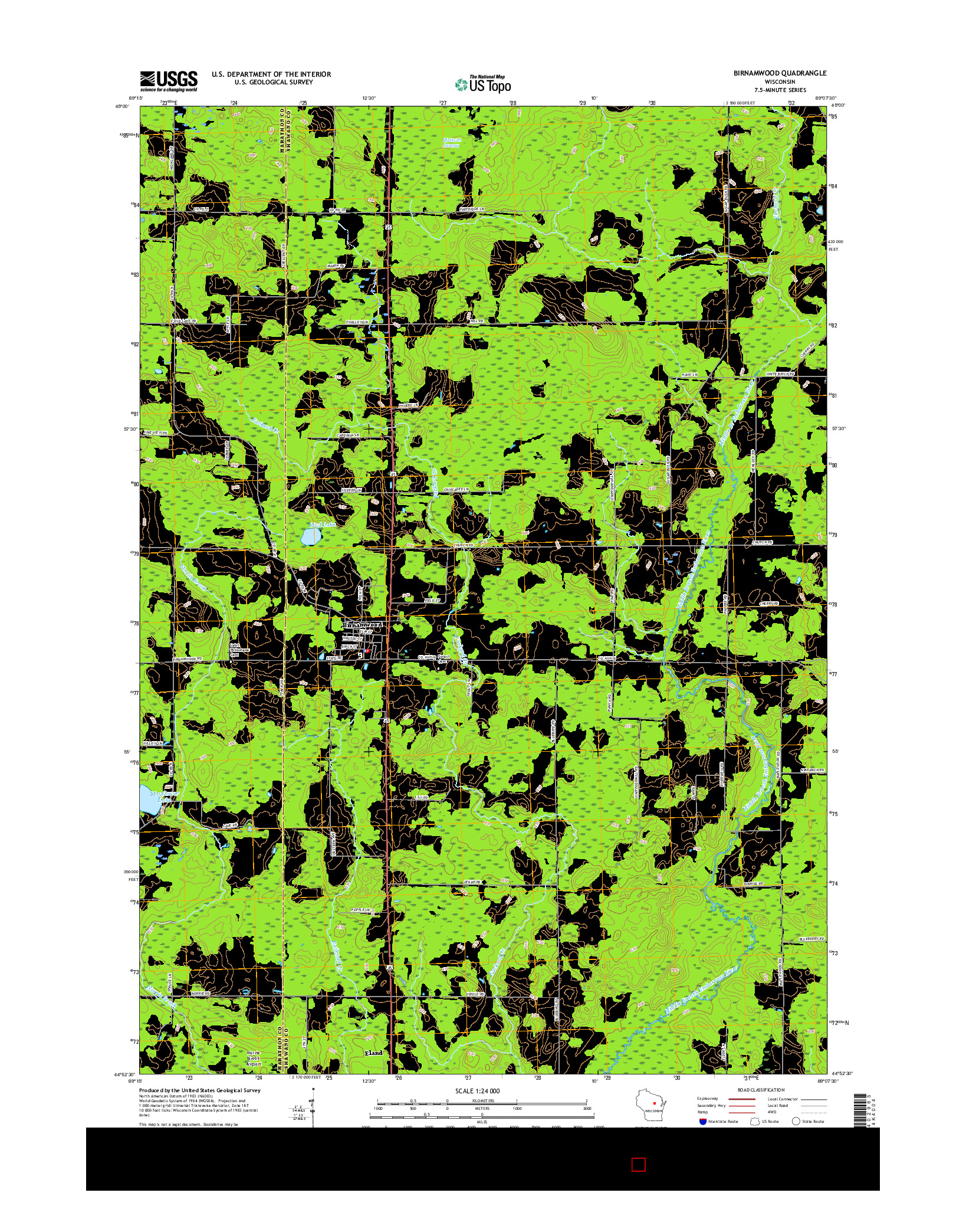 USGS US TOPO 7.5-MINUTE MAP FOR BIRNAMWOOD, WI 2015