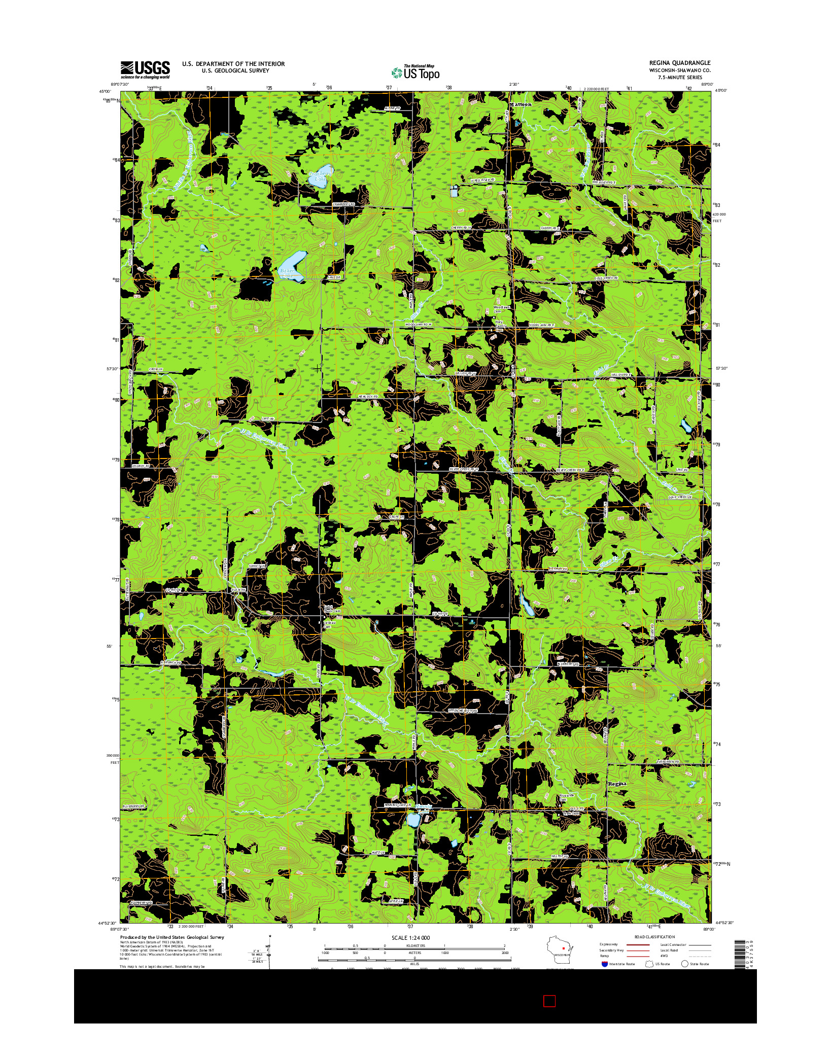 USGS US TOPO 7.5-MINUTE MAP FOR REGINA, WI 2015