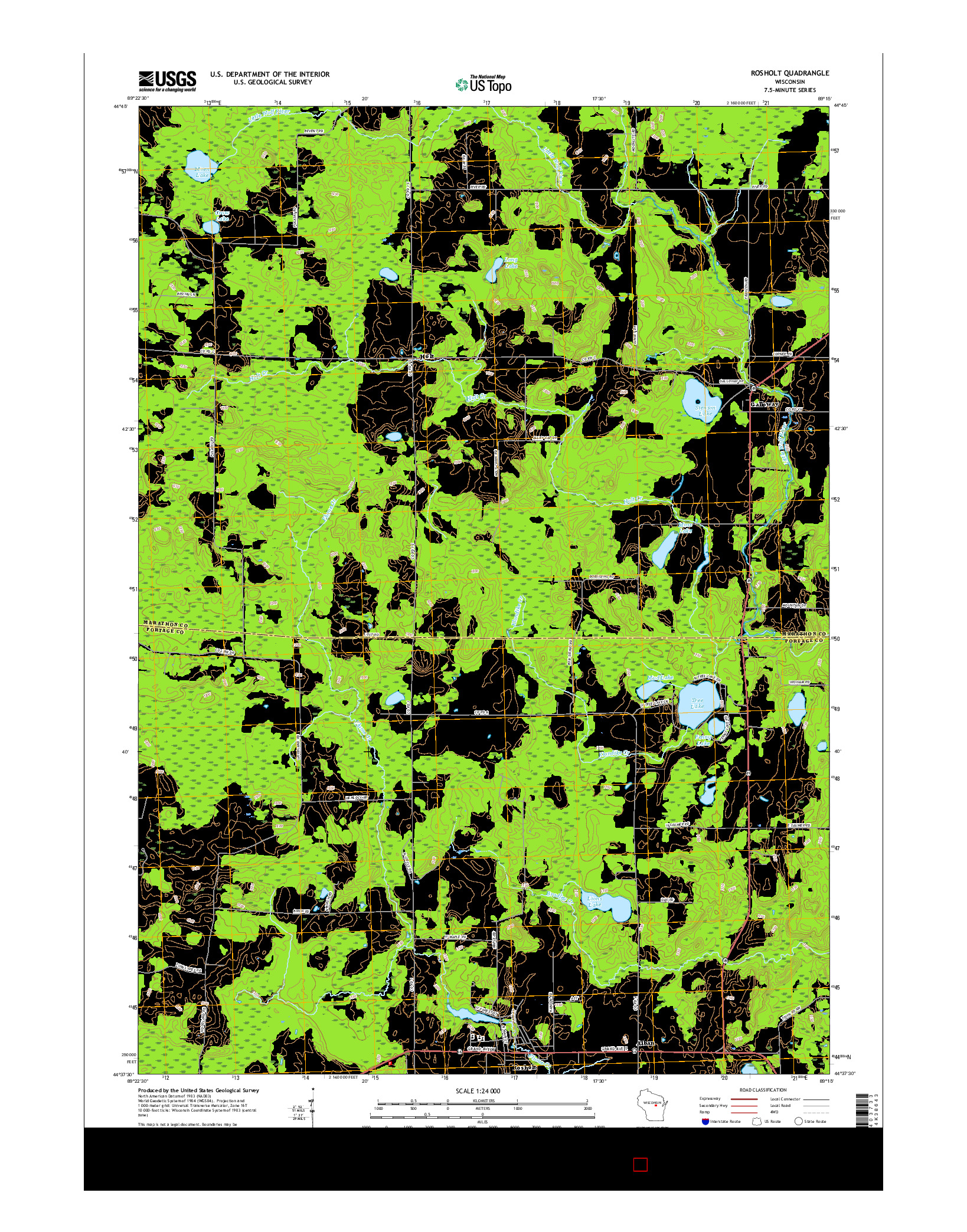 USGS US TOPO 7.5-MINUTE MAP FOR ROSHOLT, WI 2015