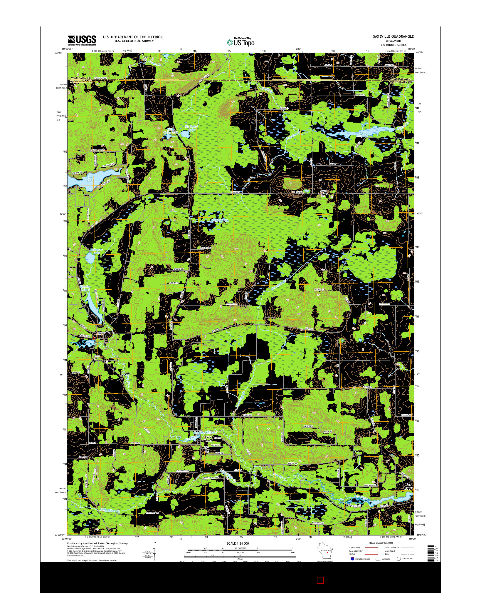USGS US TOPO 7.5-MINUTE MAP FOR SAXEVILLE, WI 2015