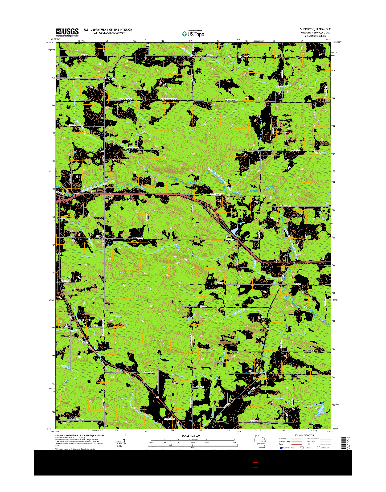 USGS US TOPO 7.5-MINUTE MAP FOR SHEPLEY, WI 2015