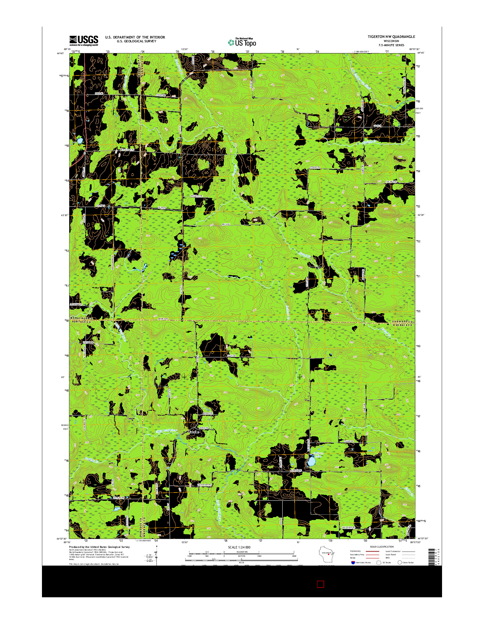 USGS US TOPO 7.5-MINUTE MAP FOR TIGERTON NW, WI 2015